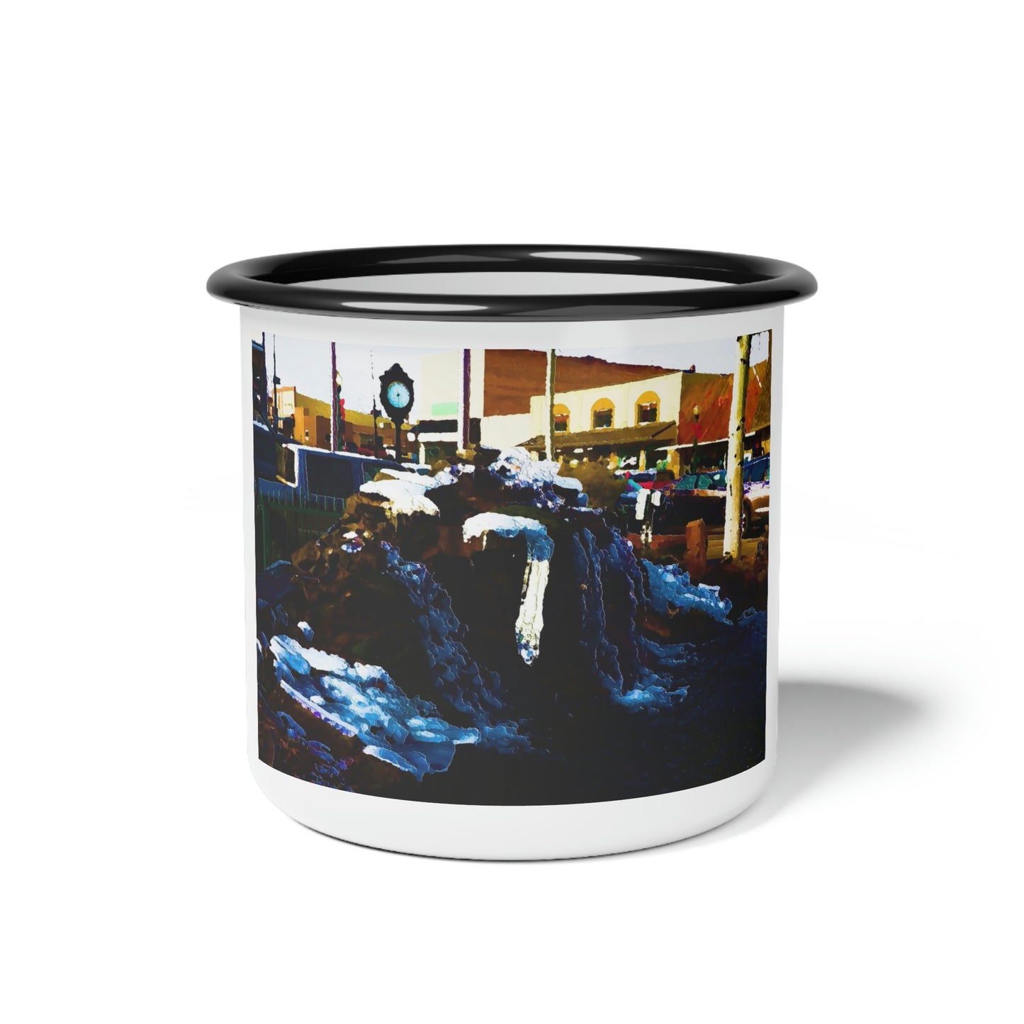 Enamel Camp Cup ...  "Ice & Water Sculpted" ... Downtown Grangeville, Idaho ... Adjacent To Irwin Pharmacy ... 5Jan23 ... Original Works ...