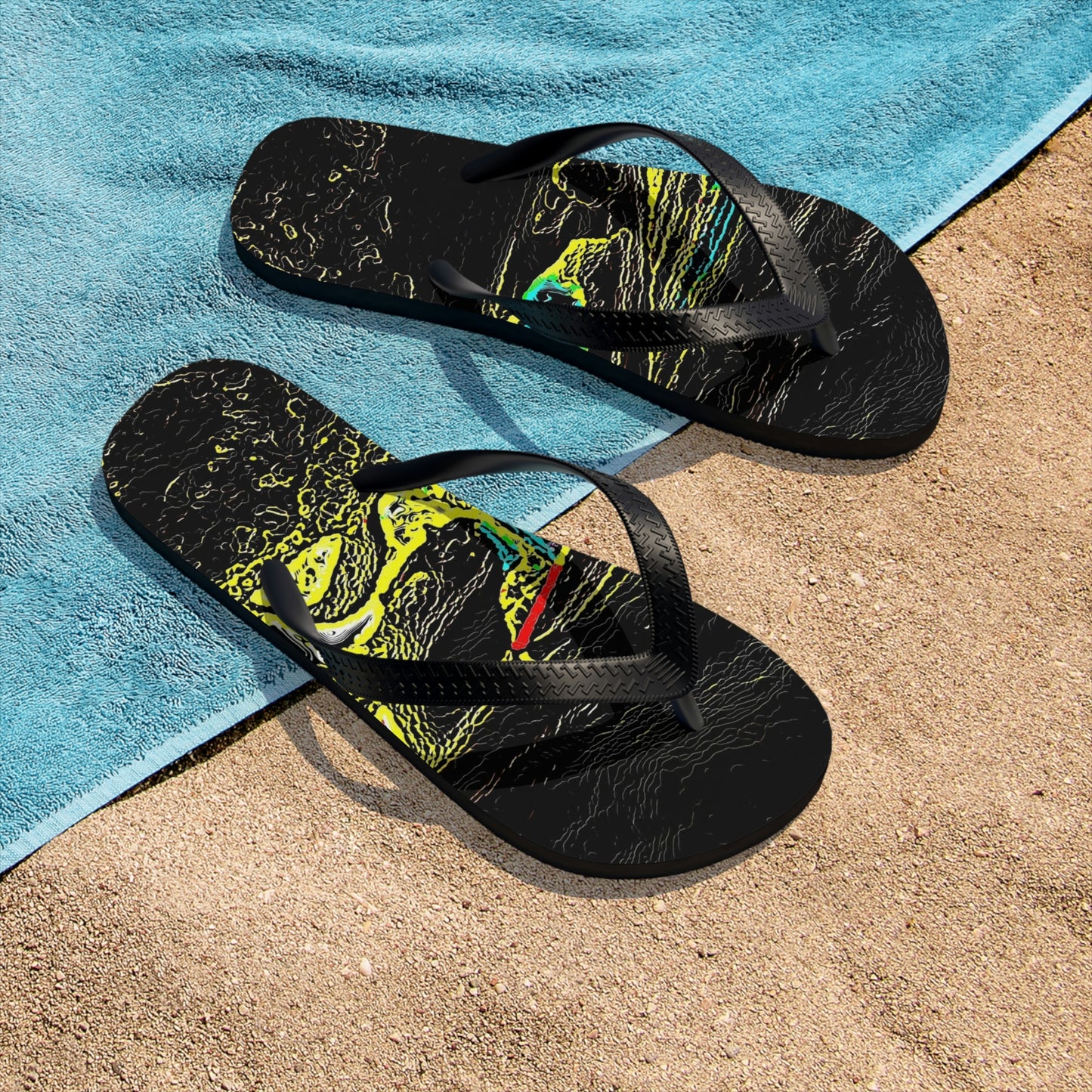 Unisex Flip-Flops ... "Snow Vehicle In Snow Storm At-Rest" ... Circa 12Mar23 ... Central Idaho ... 18-Hours Rendering Time: Original Works ...