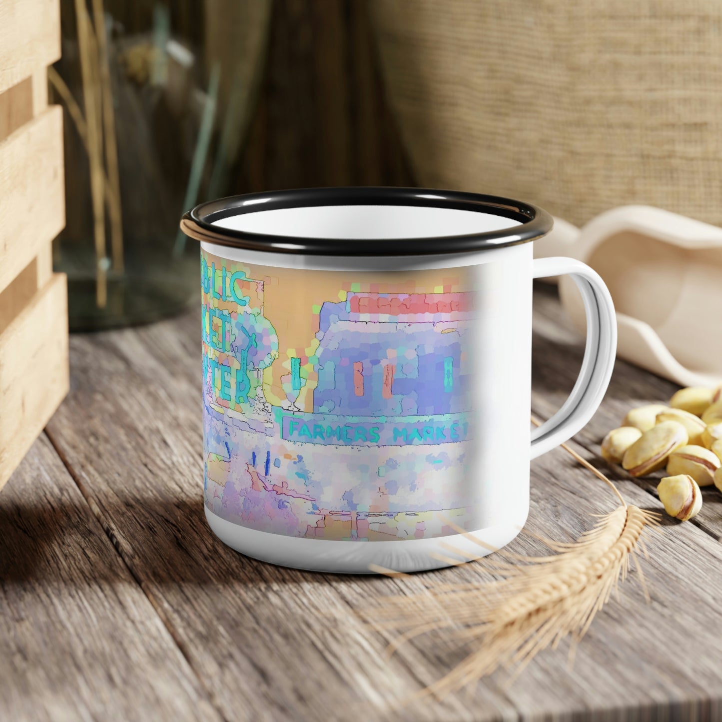 Enamel Camp Cup ... "Sleepless-In-Seattle ... At-The-Market" ... Series-2 ...