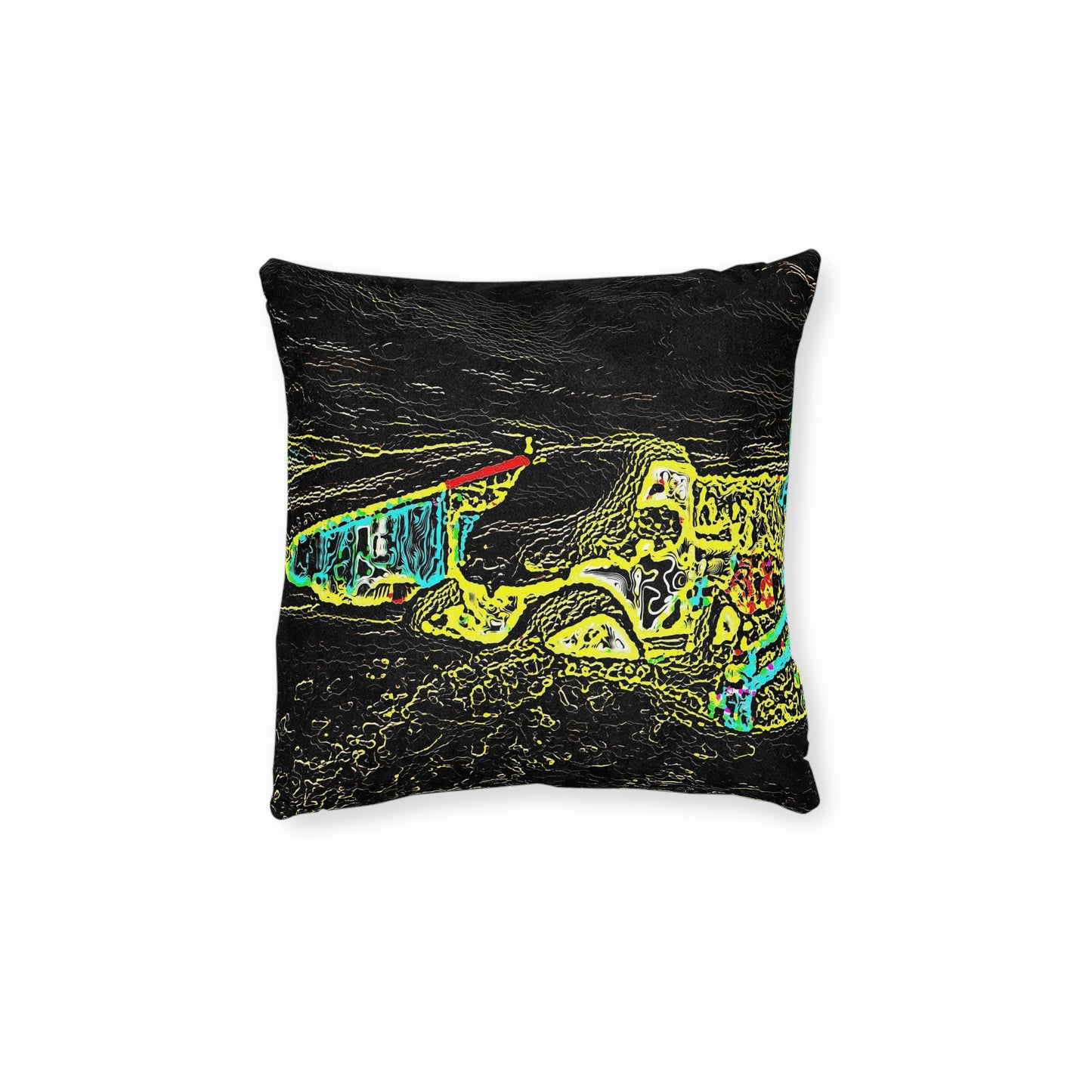 Square Pillow - Pink Back ...  "Snow Vehicle In Snow Storm At-Rest" ... Circa 12Mar23 ... Central Idaho ... 18-Hours Rendering Time: Original Works ...