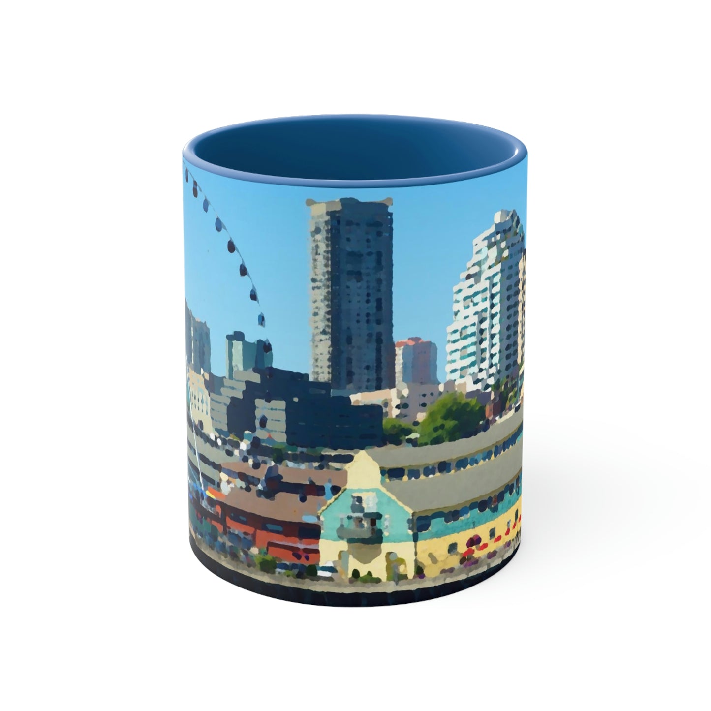 Accent Coffee Mug, 11oz ... That Classic Wheel ... 'Seattle's Wheel' ... & Old Classic Waterside Vendors ...  'Family Archives' ... Original Works ...