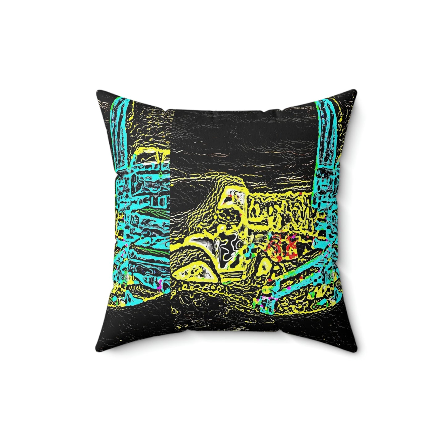 Spun Polyester Square Pillow ...  "Snow Vehicle In Snow Storm At-Rest" ... Circa 12Mar23 ... Central Idaho ... 18-Hours Rendering Time: Original Works ...