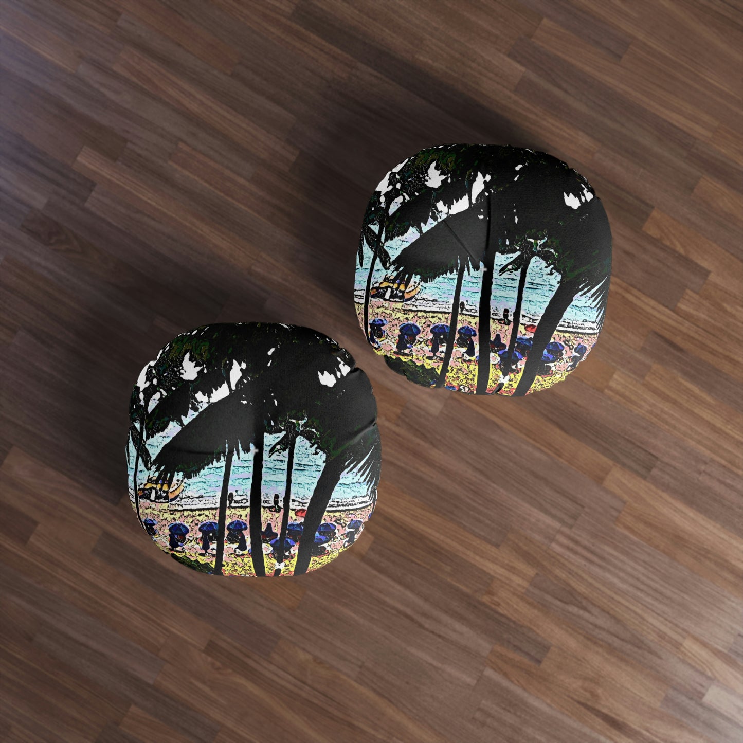 Tufted Floor Pillow, Round ... "A Beautiful Beach Amongst The Palms" ... The Outrigger Waikiki, Honolulu, Oahu ... Original Works ...