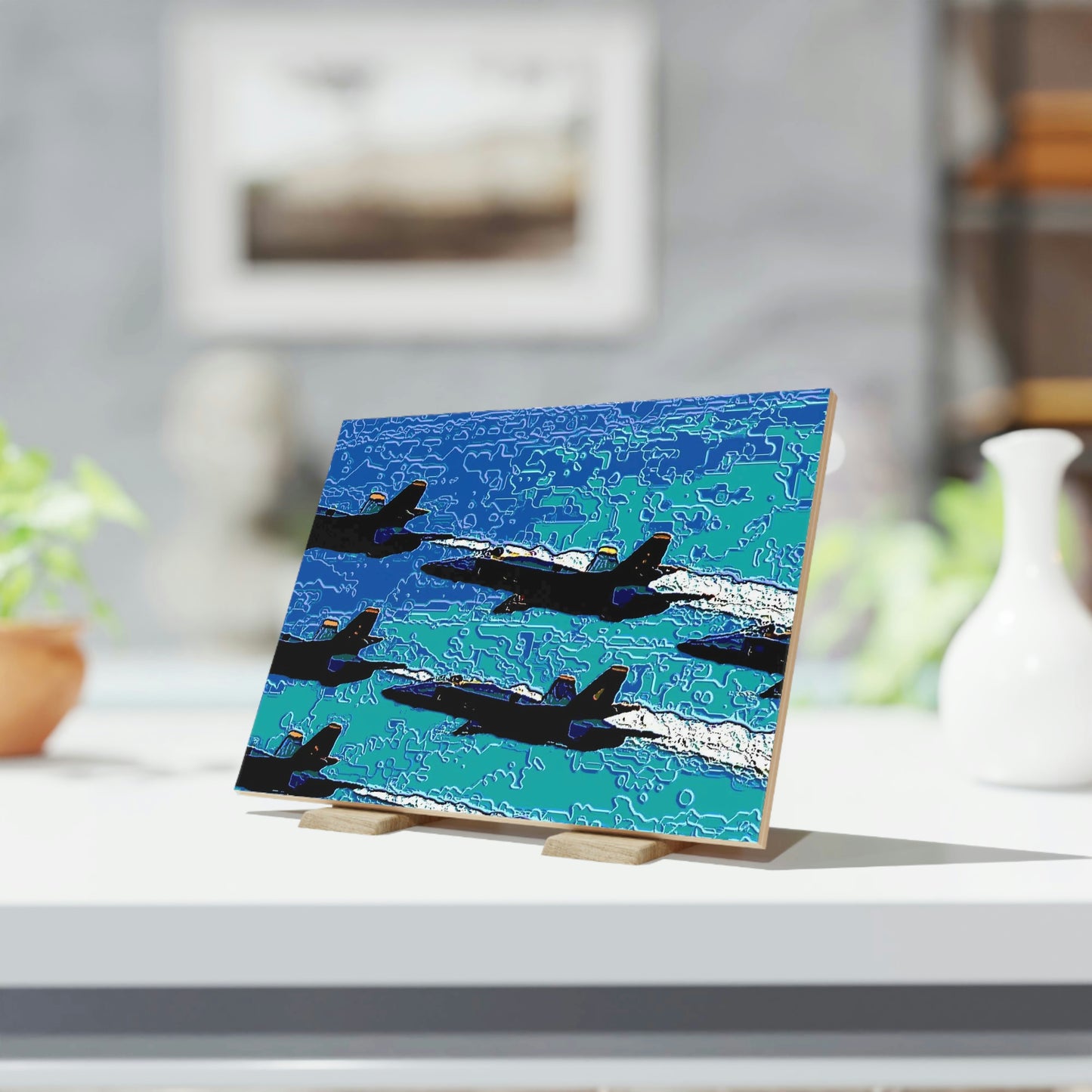 Ceramic Photo Tile ... Seattle Seafair ..."Blue Angels Run Over Lake Washington" ... Circa Mid 1980's ... Dr FJ Holt ... Original Works ...
