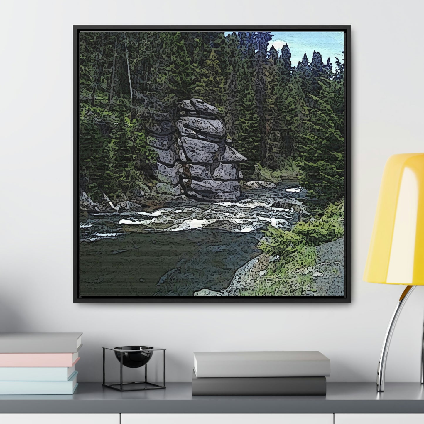 Gallery Canvas Wraps, Square Frame ...  "I Am Innocent" ... Tricky-Dick Immortalized ... Nixon Rock: Along The River ... Central Idaho, Summer 2020 ... Original Works ...