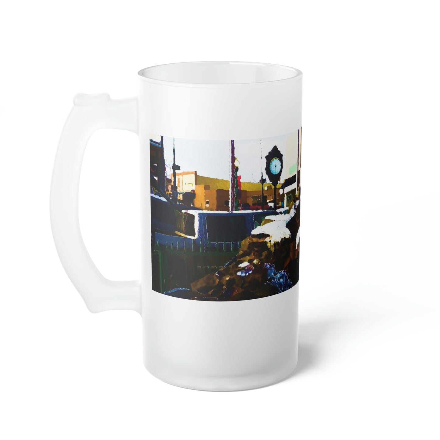 Frosted Glass Beer Mug ...  "Ice & Water Sculpted" ... Downtown Grangeville, Idaho ... Adjacent To Irwin Pharmacy ... 5Jan23 ... Original Works ...