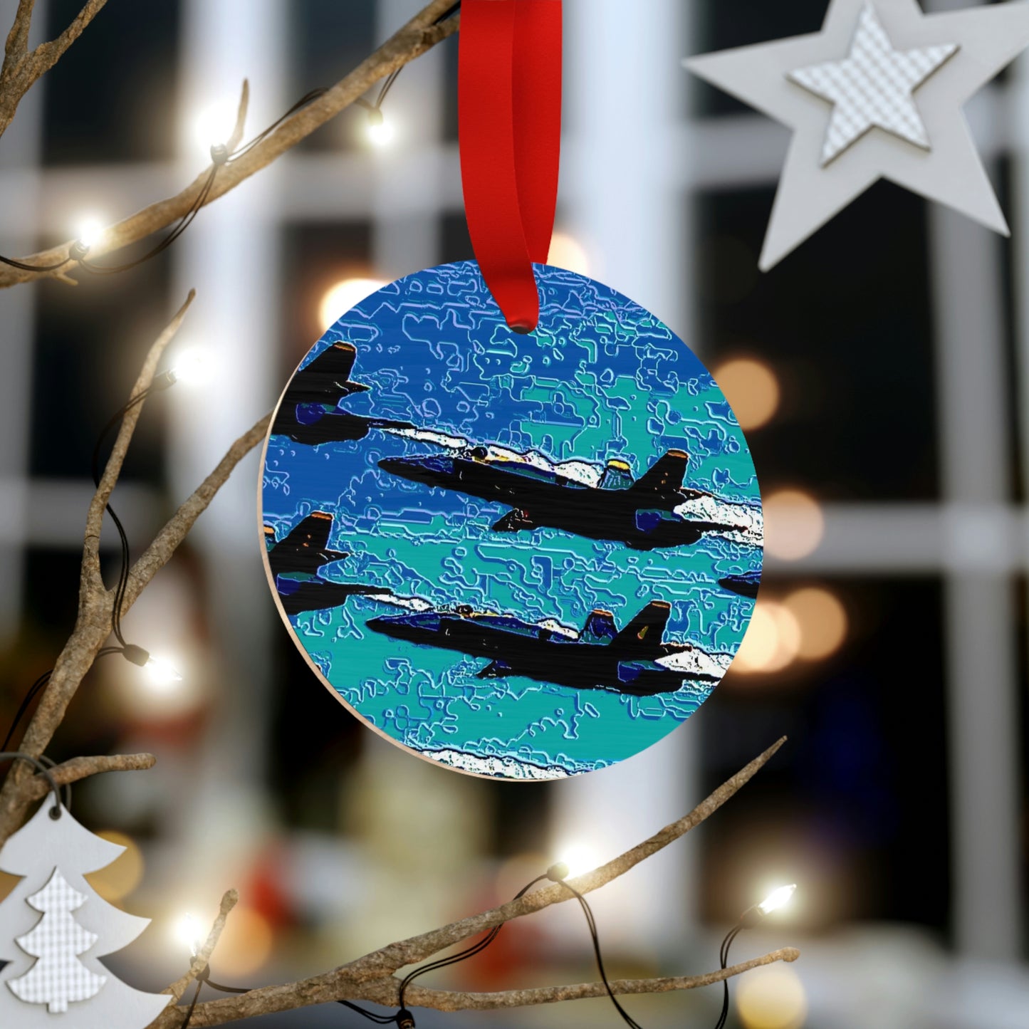 Plywood Ornaments (Round, Berlin) ... Seattle Seafair ..."Blue Angels Run Over Lake Washington" ... Circa Mid 1980's ... Dr FJ Holt ... Original Works ...