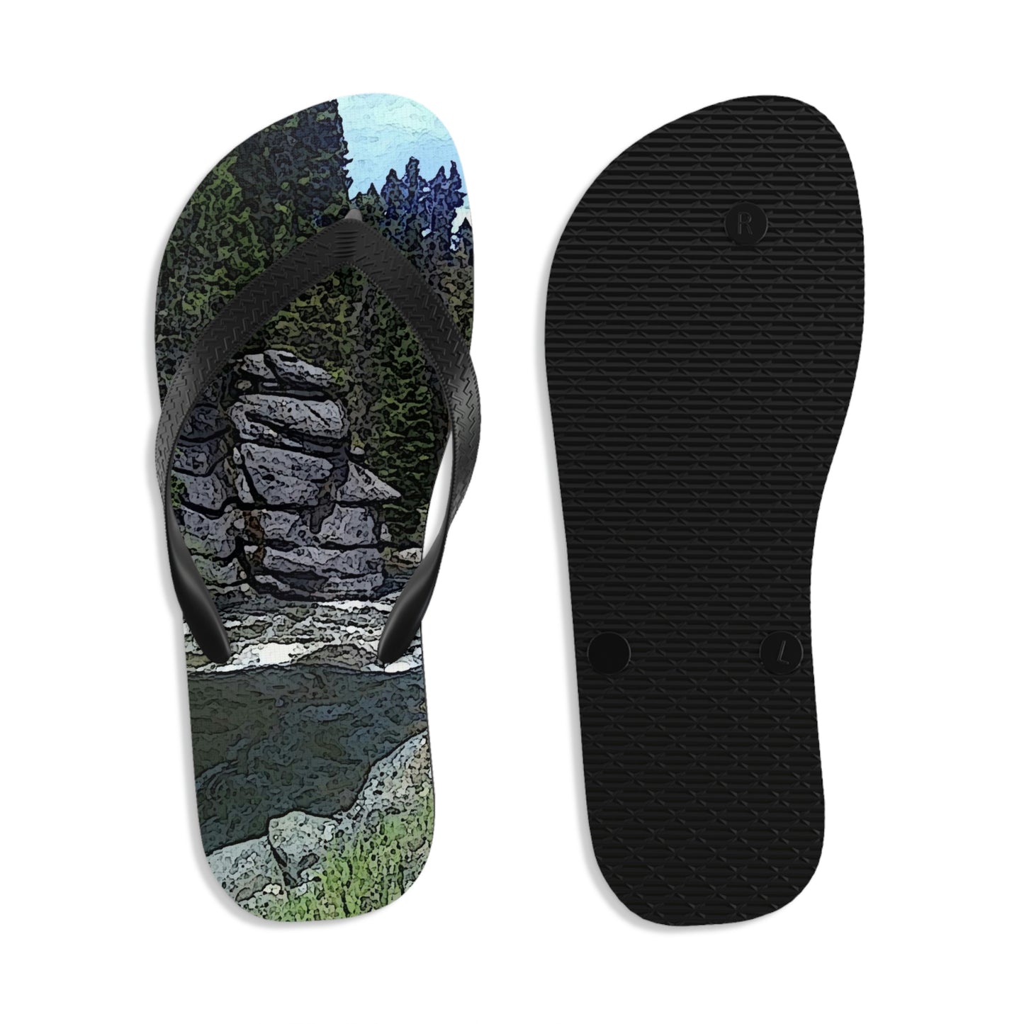 Unisex Flip-Flops ..."I Am Innocent" ... Tricky-Dick Immortalized ... Nixon Rock: Along The River ... Central Idaho, Summer 2020 ... Original Works ...