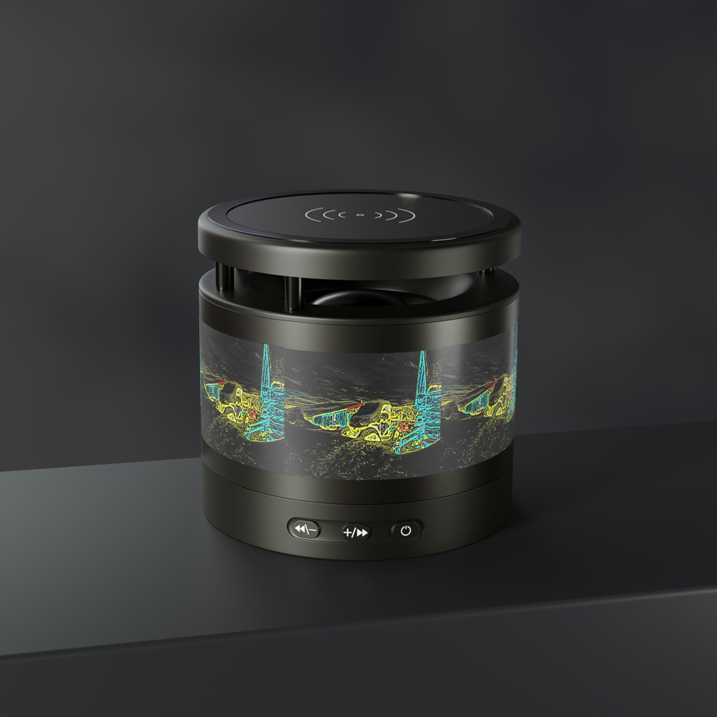 Metal Bluetooth Speaker and Wireless Charging Pad ... "Snow Vehicle In Snow Storm At-Rest" ... Circa 12Mar23 ... Central Idaho ... 18-Hours Rendering Time: Original Works ...