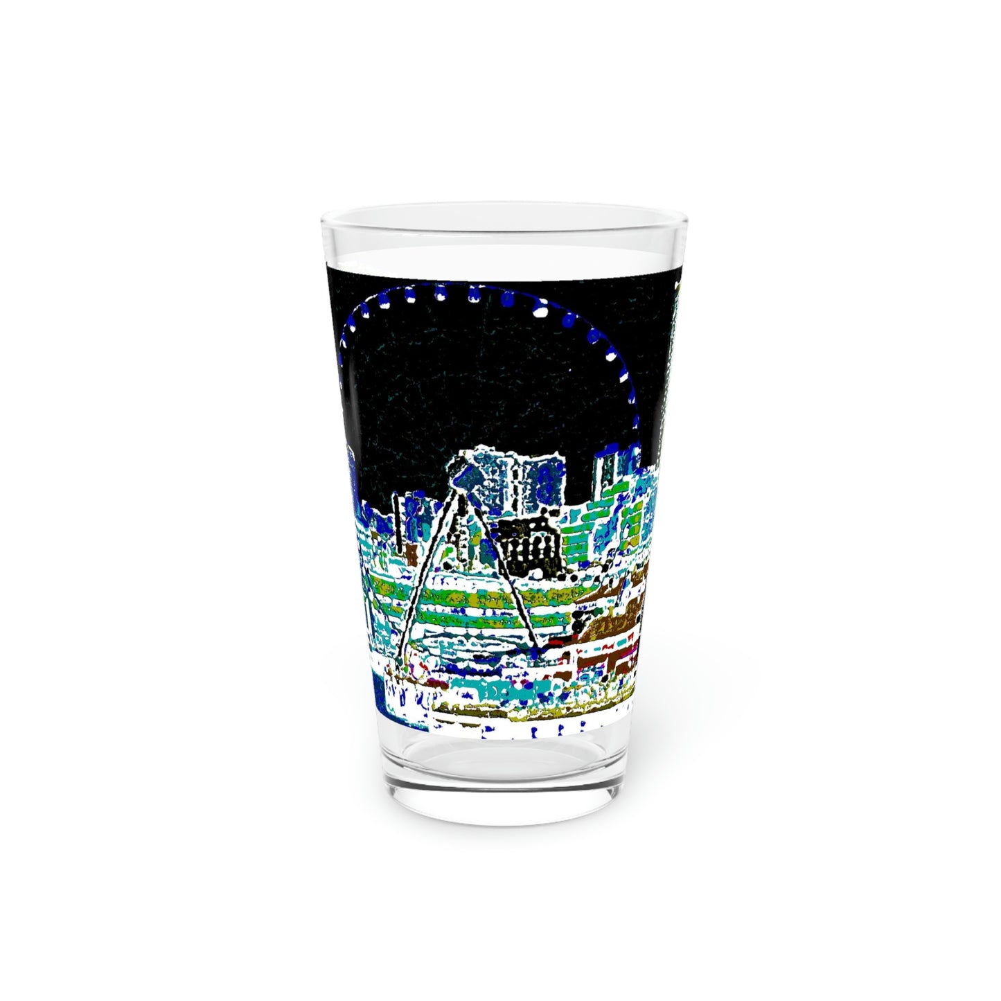 Pint Glass, 16oz ... That Classic Wheel ... 'Seattle's Wheel' ... & Old Classic Waterside Vendors ...  'Family Archives' ... Original Works ...