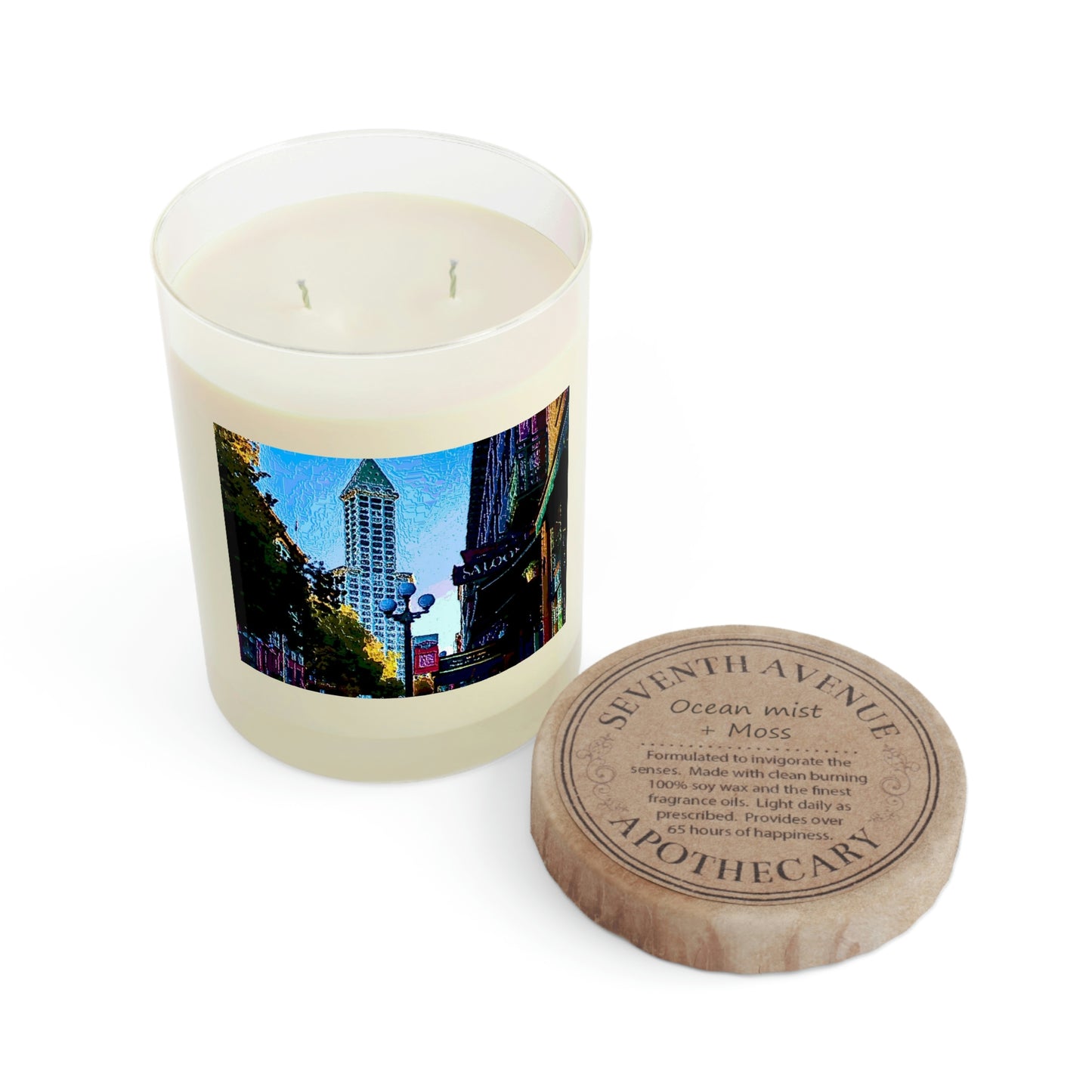 Scented Candle - Full Glass, 11oz ..  Pioneer Square & Smith Tower ... 'That World Famous View' ... Colleague Supplied Photo ... Original Works ...