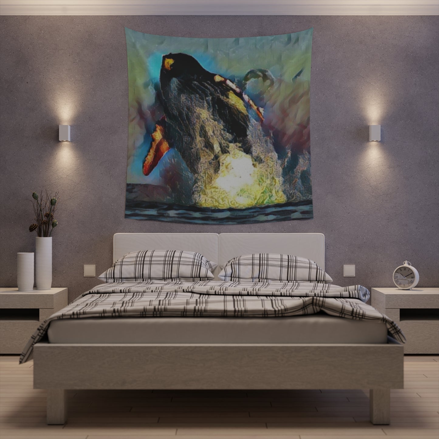 Printed Wall Tapestry ... An Extraordinary Humpback Breach ... 'With Explosive Energy' ... Family Archives (KPH) ... Circa: 21st Century. Maui, HI ... Original Works ...