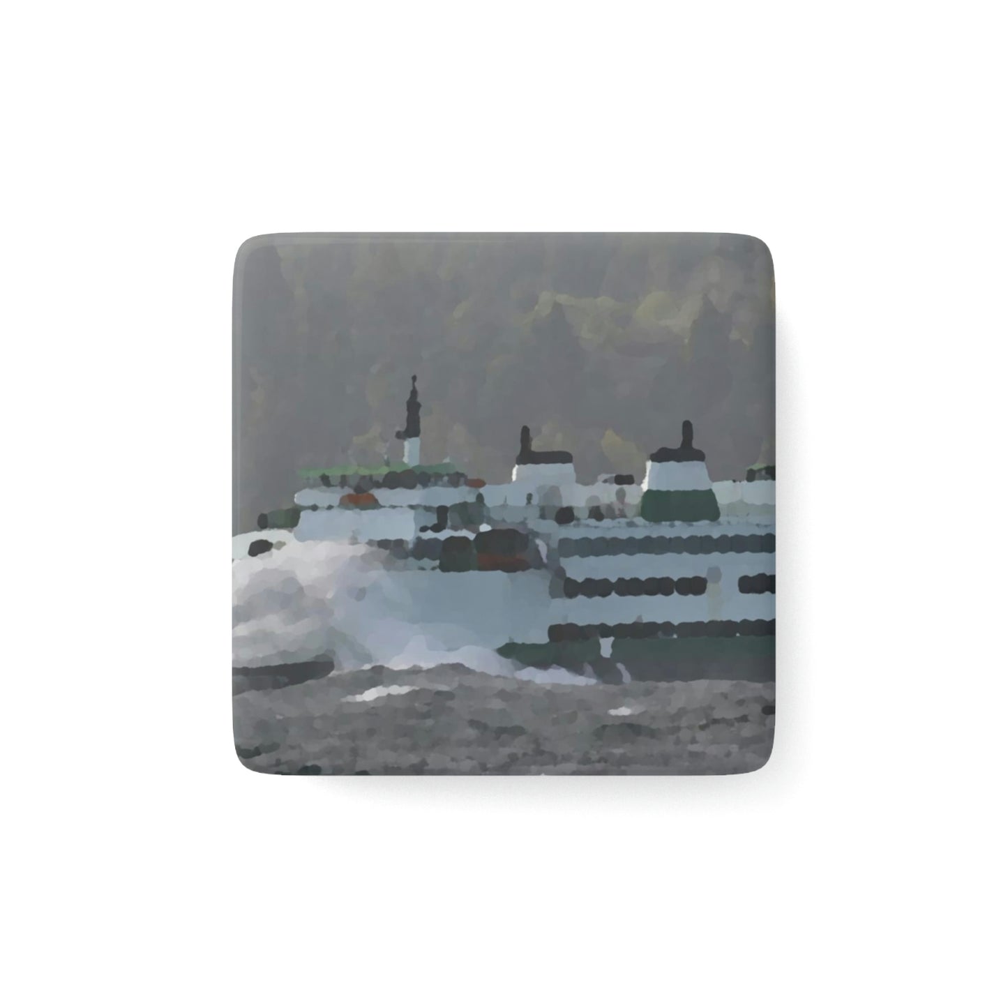 Porcelain Magnet, Square ... WADOT Ferry Crossing ... "A Very Rough Day" ... Mulkiteo Route ... Family Archives ... Early 1990's' ... Original Works ...