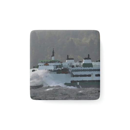 Porcelain Magnet, Square ... WADOT Ferry Crossing ... "A Very Rough Day" ... Mulkiteo Route ... Family Archives ... Early 1990's' ... Original Works ...