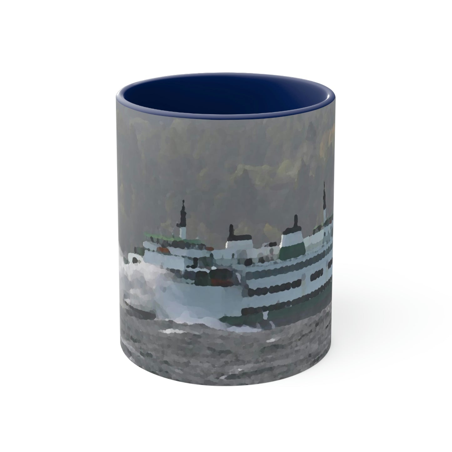 Accent Coffee Mug, 11oz ... WADOT Ferry Crossing ... "A Very Rough Day" ... Mulkiteo Route ... Family Archives ... Early 1990's' ... Original Works ...