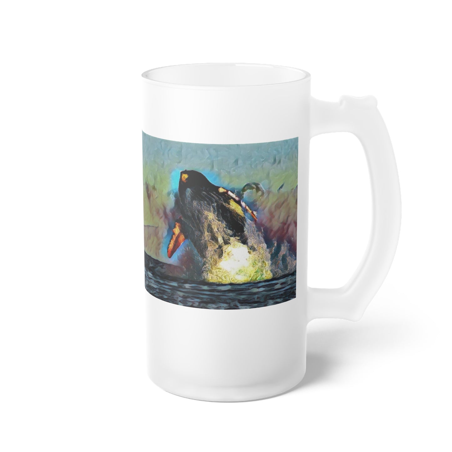 Frosted Glass Beer Mug ... An Extraordinary Humpback Breach ... 'With Explosive Energy' ... Family Archives (KPH) ... Circa: 21st Century. Maui, HI ... Original Works ...