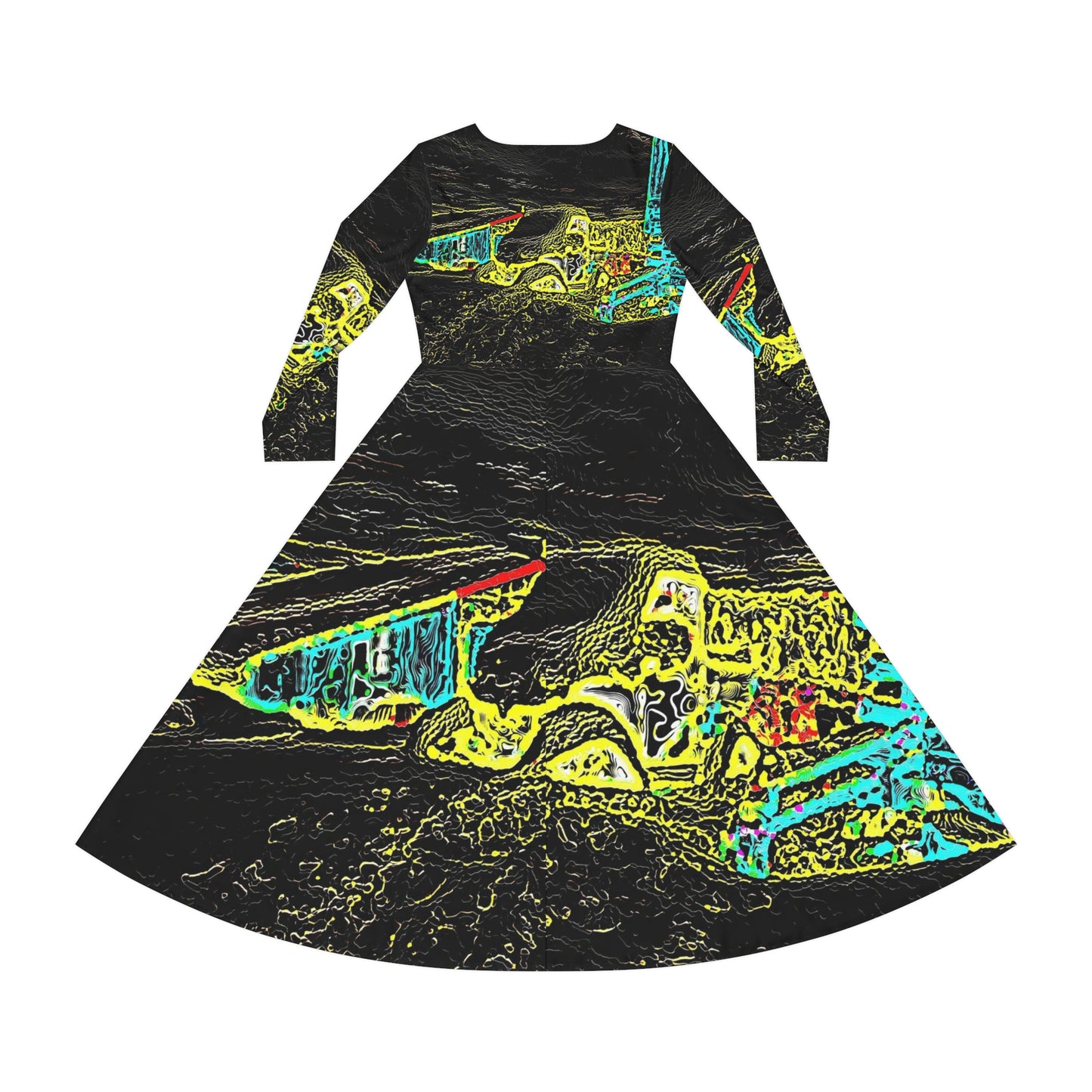 Women's Long Sleeve Dance Dress (AOP) ... "Snow Vehicle In Snow Storm At-Rest" ... Circa 12Mar23 ... Central Idaho ... 18-Hours Rendering Time: Original Works ...
