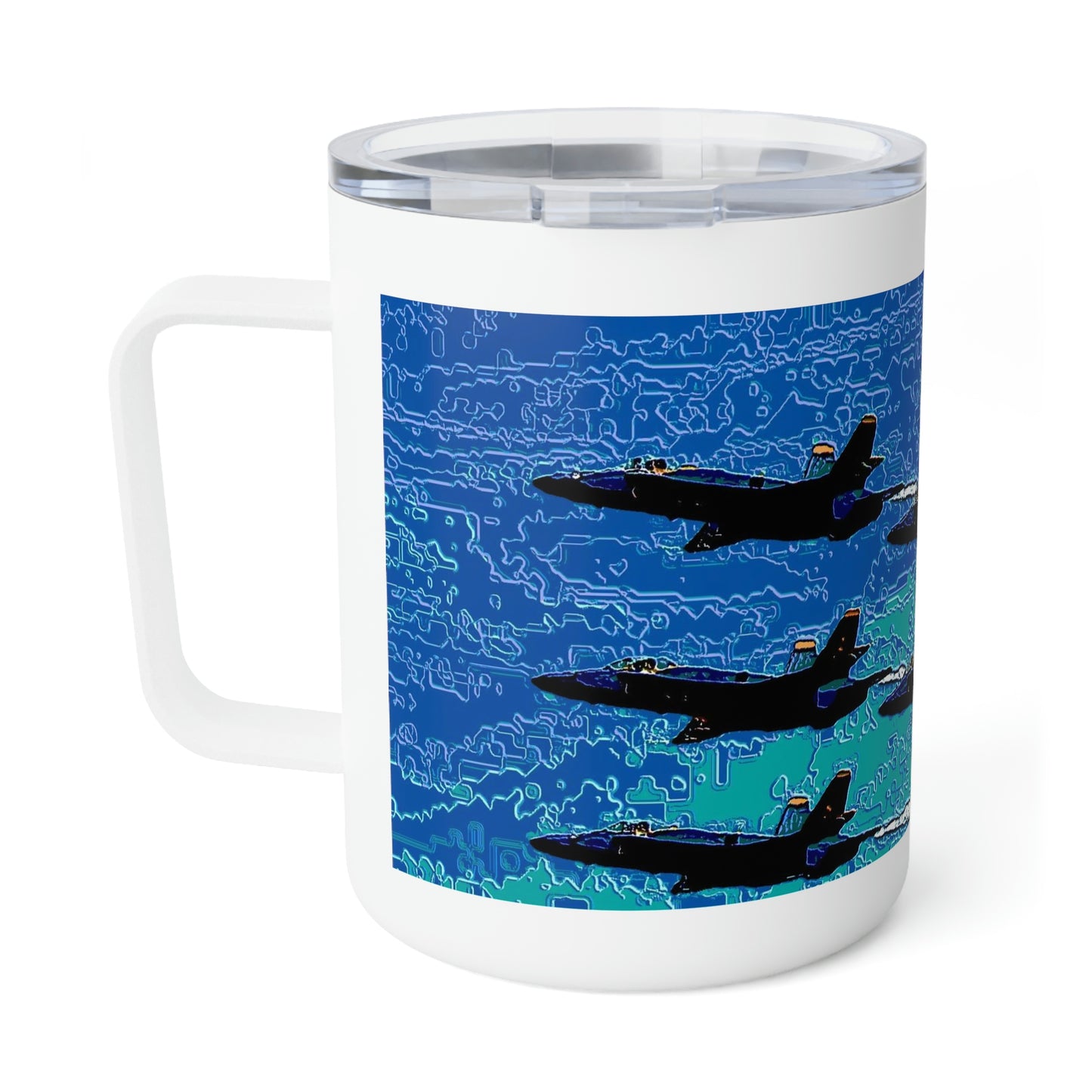 Insulated Coffee Mug, 10oz  ... Seattle Seafair ..."Blue Angels Run Over Lake Washington" ... Circa Mid 1980's ... Dr FJ Holt ... Original Works ...