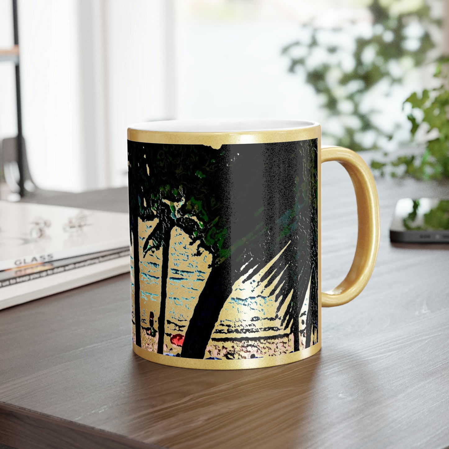 Metallic Mug (Silver\Gold) ... "A Beautiful Beach Amongst The Palms" ... The Outrigger Waikiki, Honolulu, Oahu ... Original Works ...