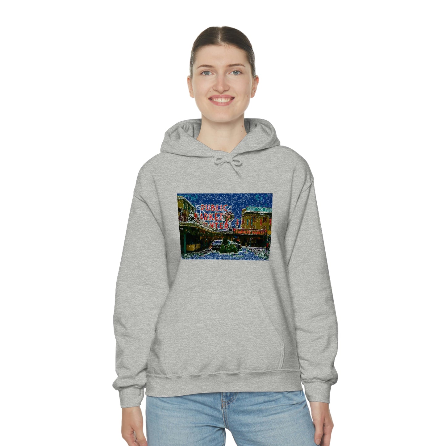 Unisex Heavy Blend™ Hooded Sweatshirt ... Pike Place Market: 'The Public Market', Seattle, Washington. Circa Fall 2013 ...