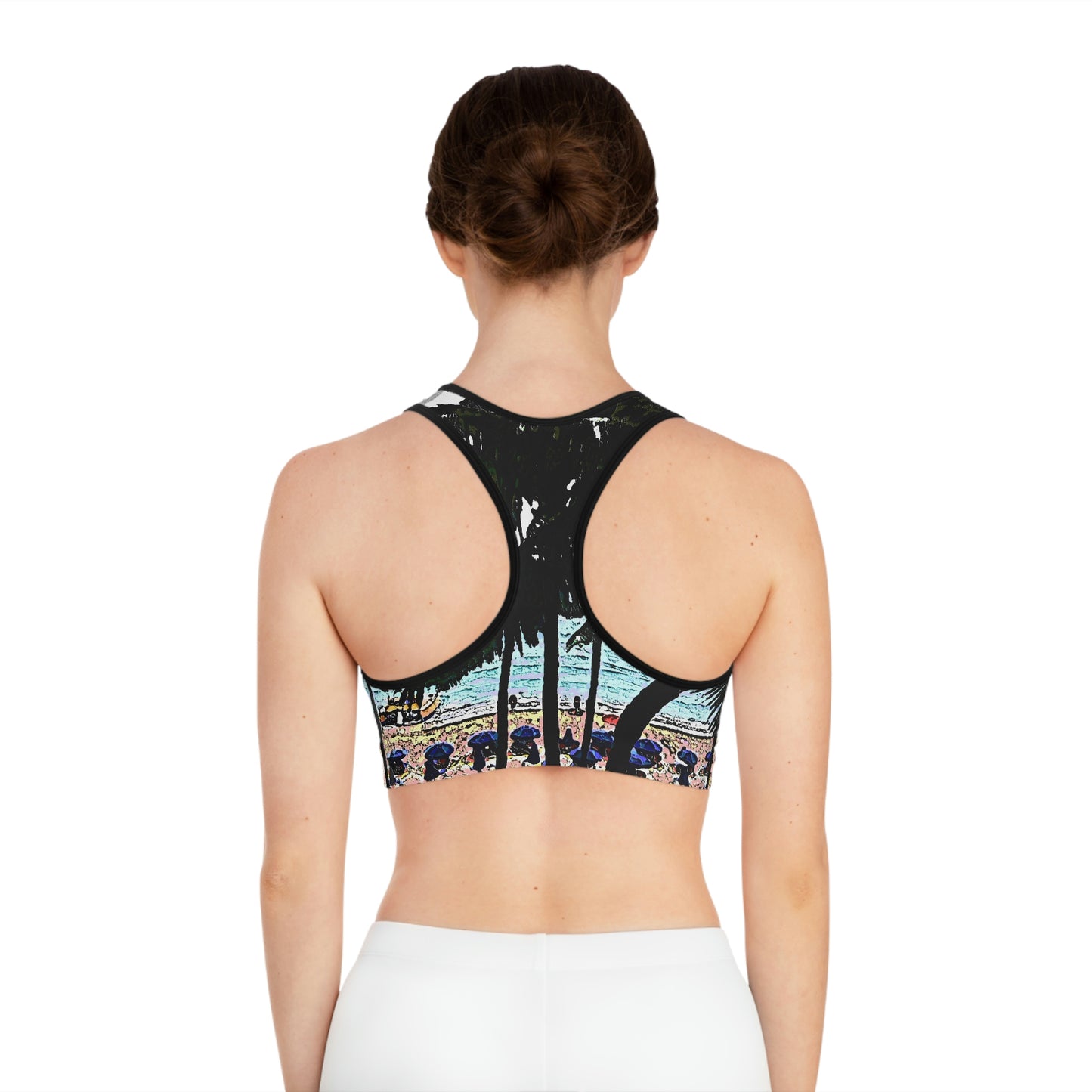 Sports Bra (AOP) ...  "A Beautiful Beach Amongst The Palms" ... The Outrigger Waikiki, Honolulu, Oahu ... Original Works ...