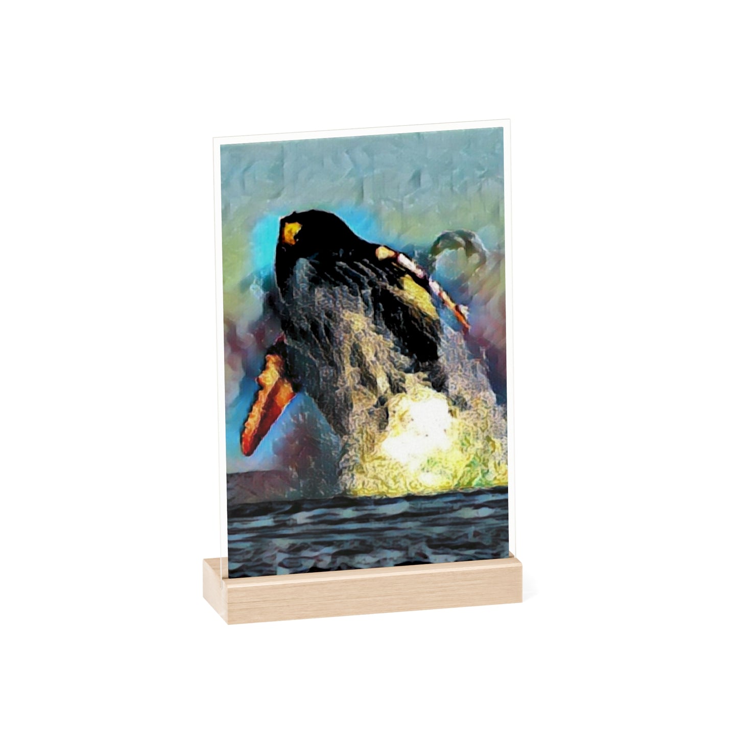 Acrylic Sign with Wooden Stand ... An Extraordinary Humpback Breach ... 'With Explosive Energy' ... Family Archives (KPH) ... Circa: 21st Century. Maui, HI ... Original Works ...