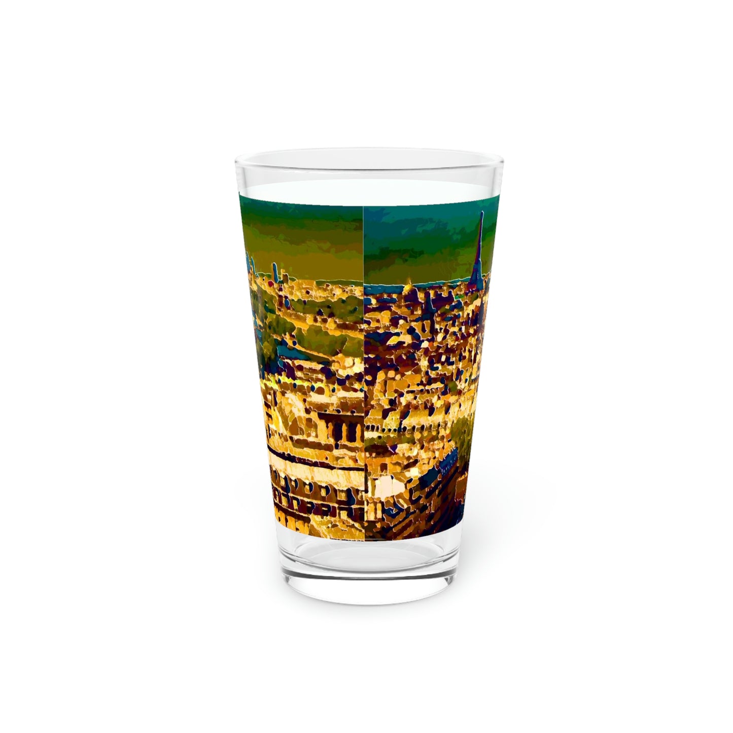Pint Glass, 16oz ... Au Paris ... "Along The River Seine" ... Barbara Joan Bonnel-Holt: 1972 ... Original Works ...