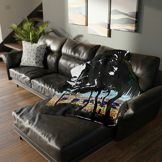 Velveteen Minky Blanket (Two-sided print) ... "A Beautiful Beach Amongst The Palms" ... The Outrigger Waikiki, Honolulu, Oahu ... Original Works ...