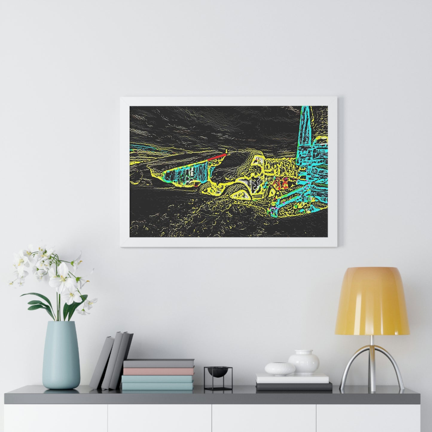 Framed Horizontal Poster ... "Snow Vehicle In Snow Storm At-Rest" ... Circa 12Mar23 ... Central Idaho ... 18-Hours Rendering Time: Original Works ...
