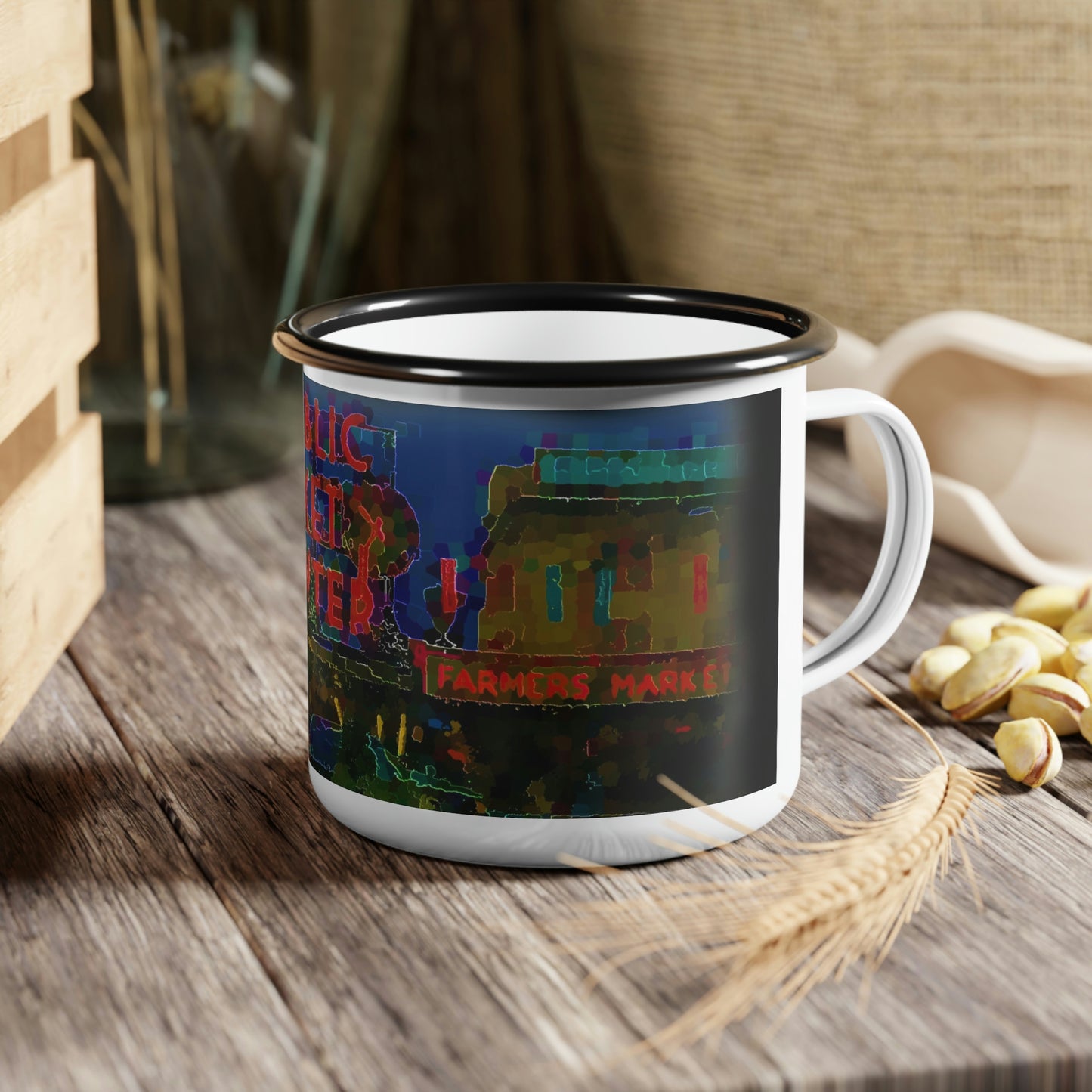 Enamel Camp Cup ... "Sleepless-In-Seattle ... At-The-Market" ... Series-1 ...