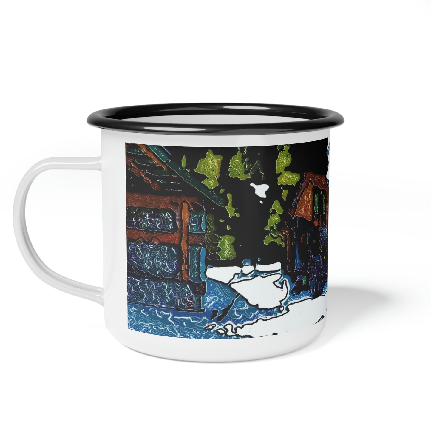 Enamel Camp Cup ... "A Rider Passeth-Through-It" ... Colors Galore & A Bit Of Impressionism ... Original Works. Winter 2021. Central Idaho. Rendering Time: 12 Hours ...