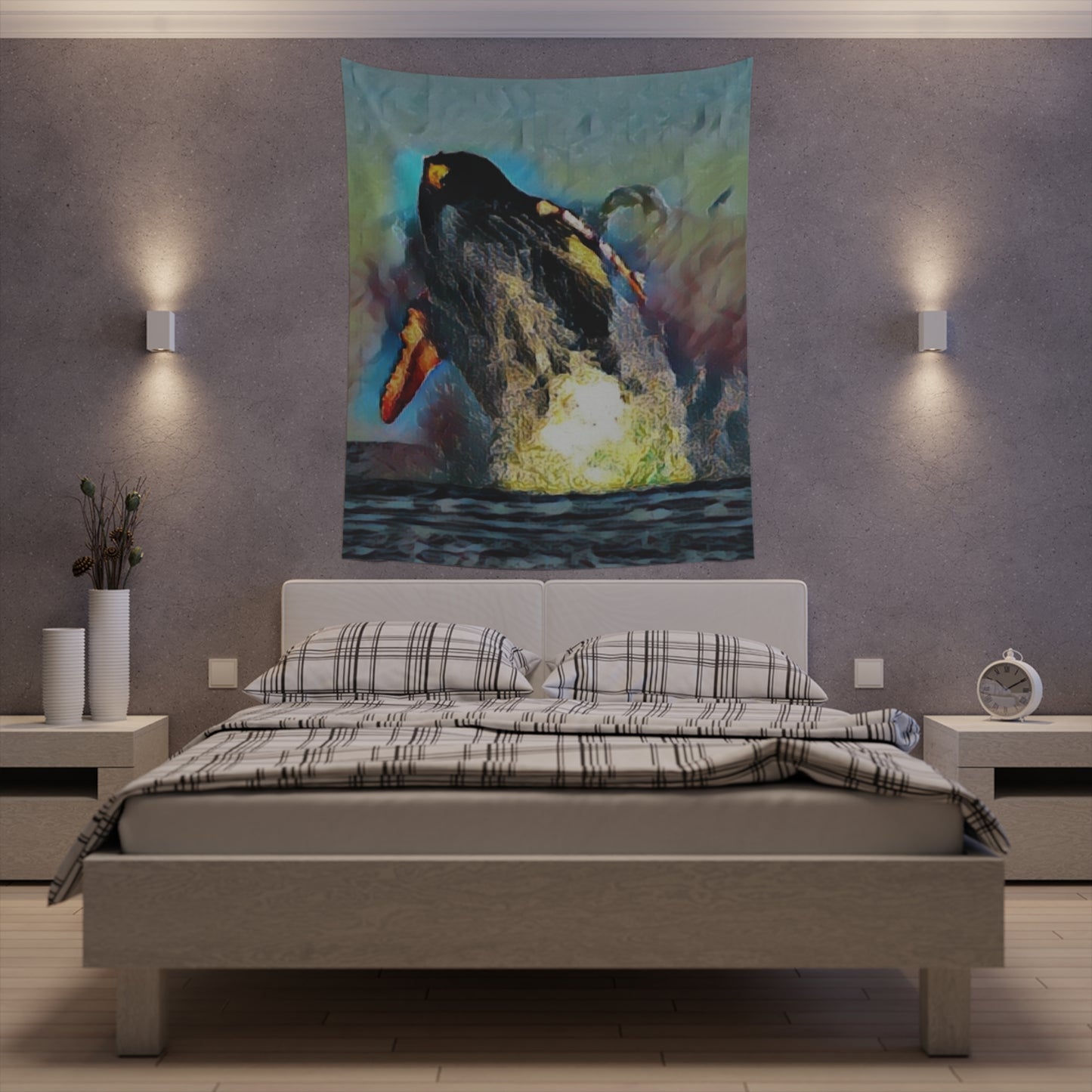 Printed Wall Tapestry ... An Extraordinary Humpback Breach ... 'With Explosive Energy' ... Family Archives (KPH) ... Circa: 21st Century. Maui, HI ... Original Works ...