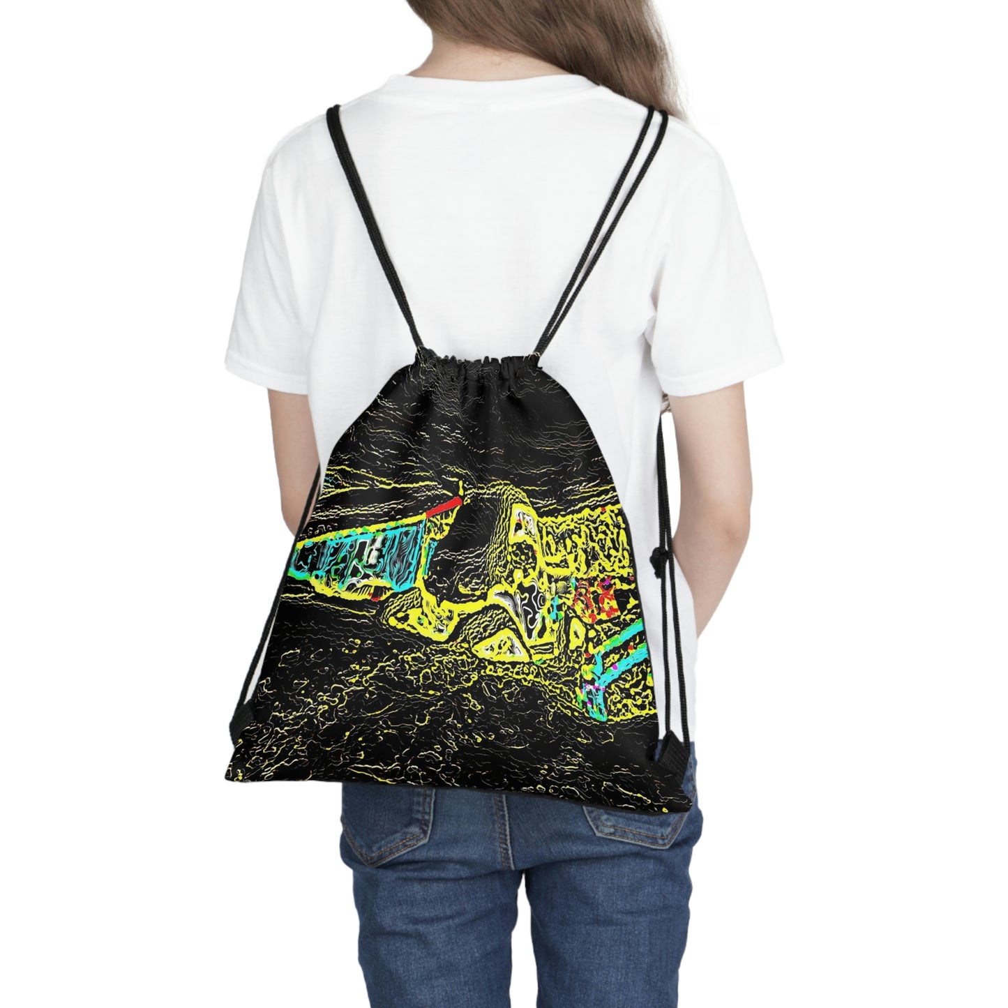 Outdoor Drawstring Bag ...  "Snow Vehicle In Snow Storm At-Rest" ... Circa 12Mar23 ... Central Idaho ... 18-Hours Rendering Time: Original Works ...