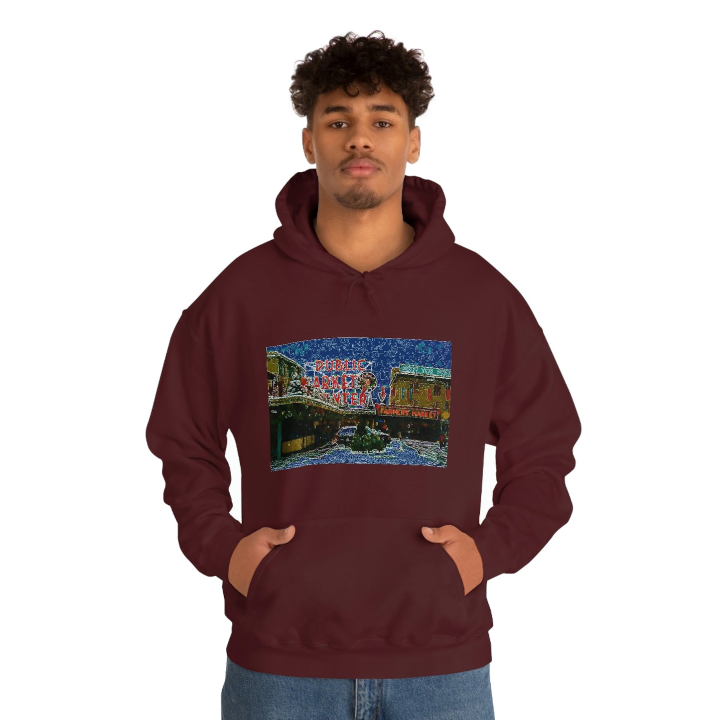 Unisex Heavy Blend™ Hooded Sweatshirt ... Pike Place Market: 'The Public Market', Seattle, Washington. Circa Fall 2013 ...