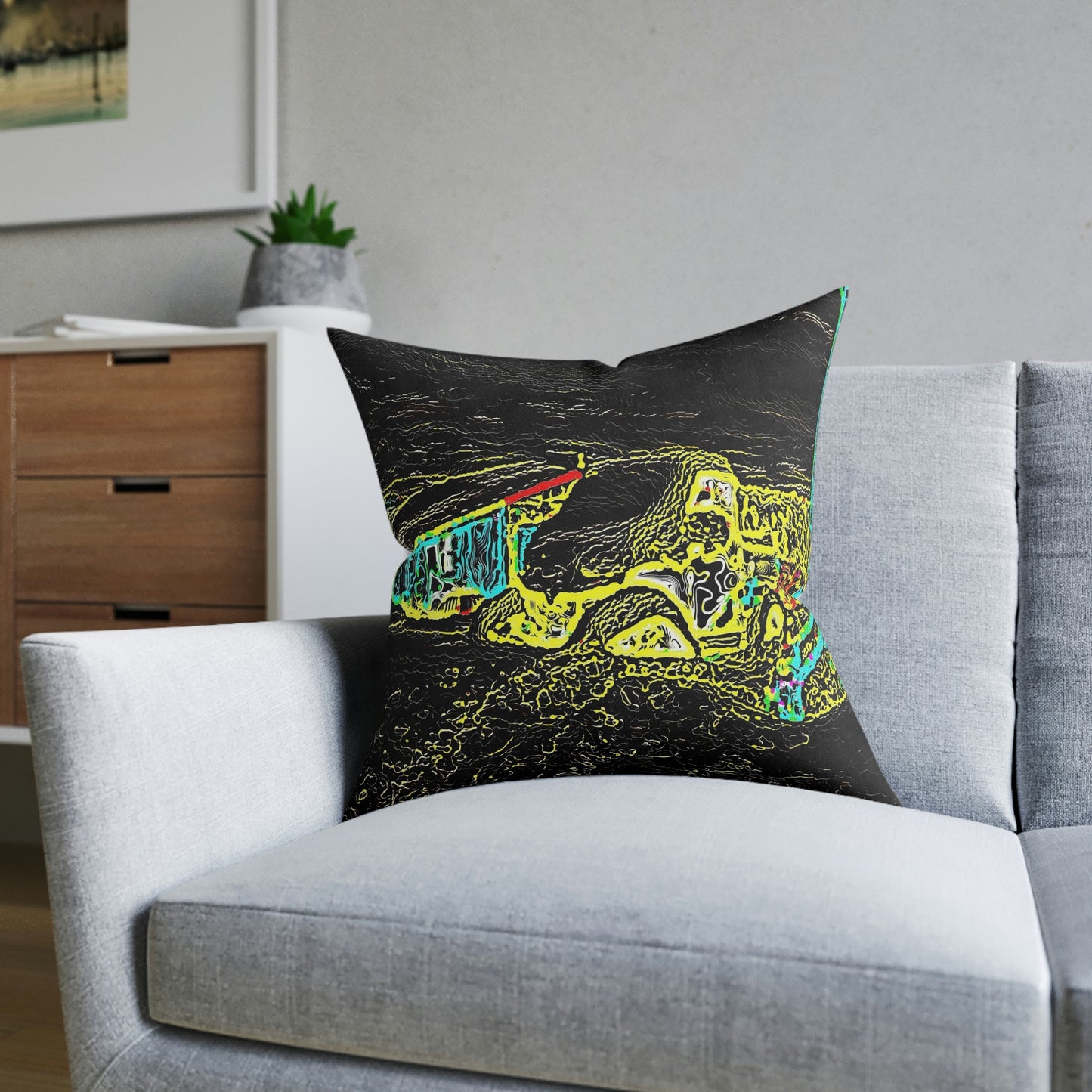 Square Pillow - Pink Back ...  "Snow Vehicle In Snow Storm At-Rest" ... Circa 12Mar23 ... Central Idaho ... 18-Hours Rendering Time: Original Works ...