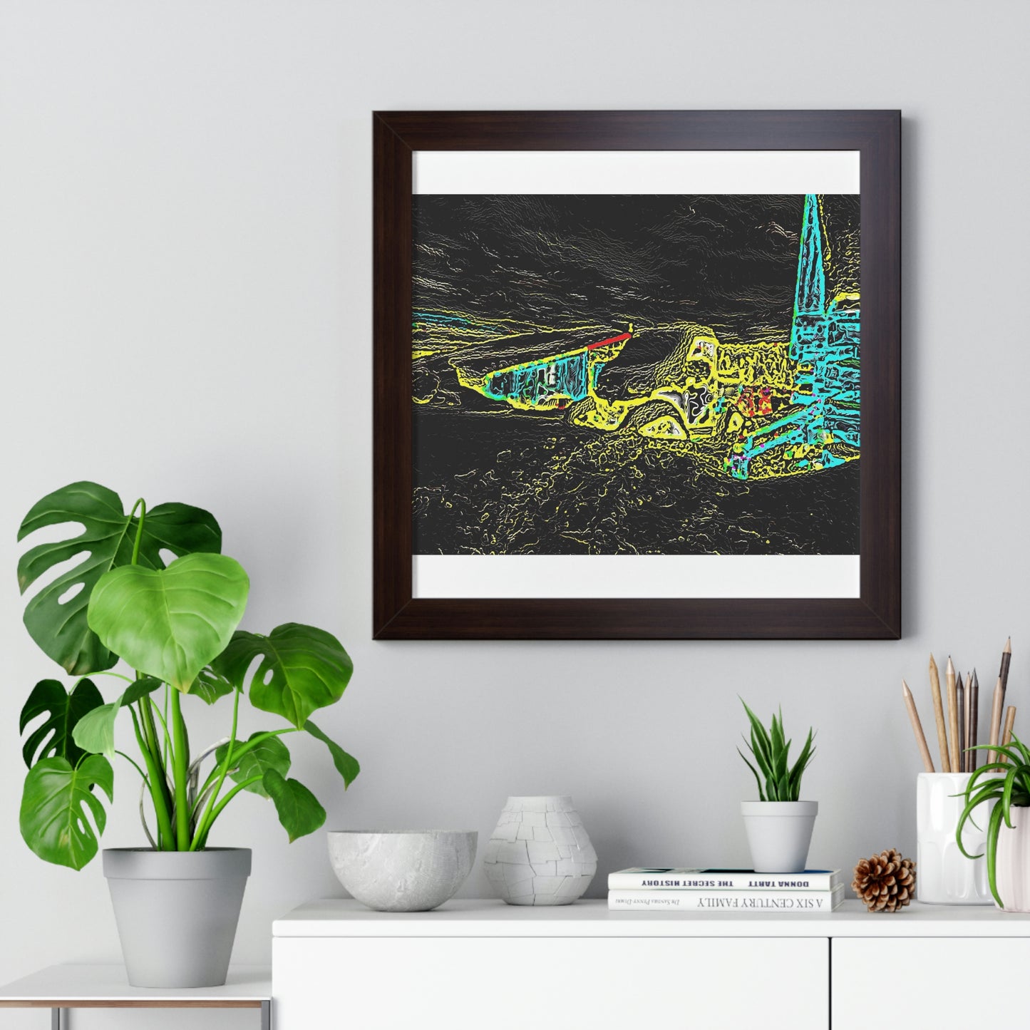 Framed Horizontal Poster ... "Snow Vehicle In Snow Storm At-Rest" ... Circa 12Mar23 ... Central Idaho ... 18-Hours Rendering Time: Original Works ...