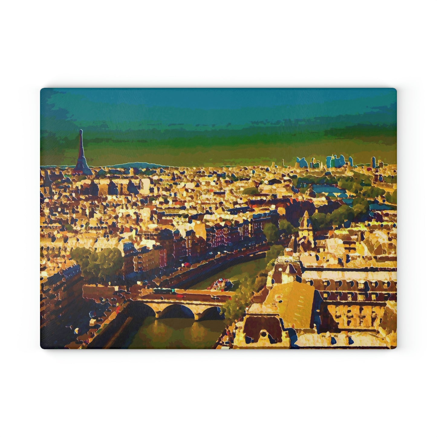 Glass Cutting Board ... Au Paris ... "Along The River Seine" ... Barbara Joan Bonnell-Holt: 1972 ... Original Works ...