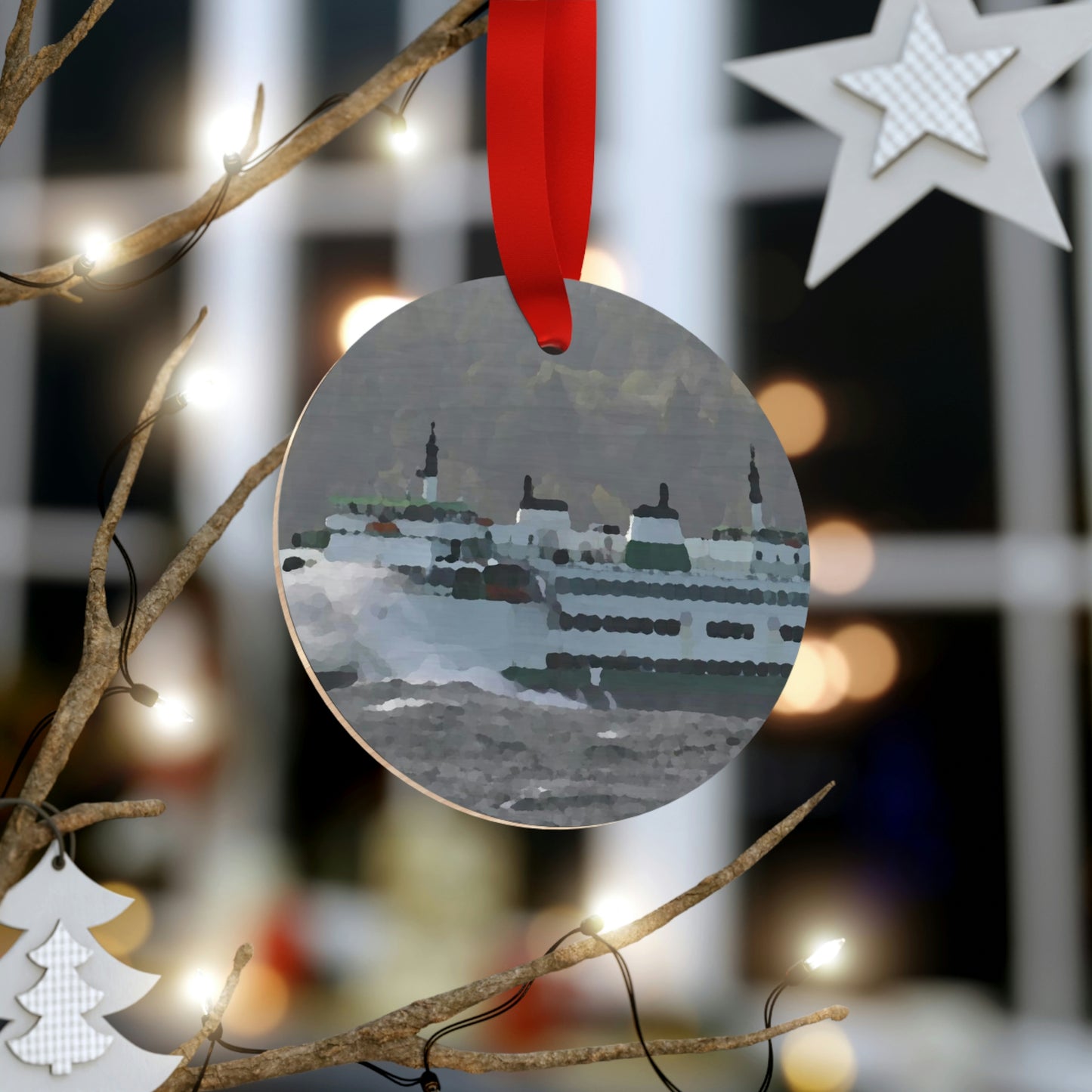 Plywood Ornaments (Round, Berlin) ... WADOT Ferry Crossing ... "A Very Rough Day" ... Mulkiteo Route ... Family Archives ... Early 1990's' ... Original Works ...