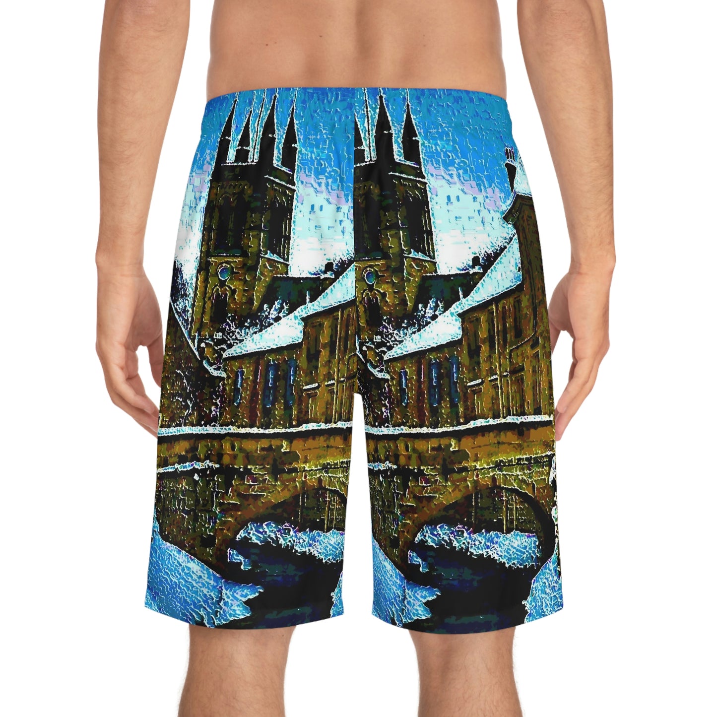 Men's Board Shorts (AOP) ... Walikng The Streets & Alleys ... 'Strolling The Canals ... '  ... Original Works  ...
