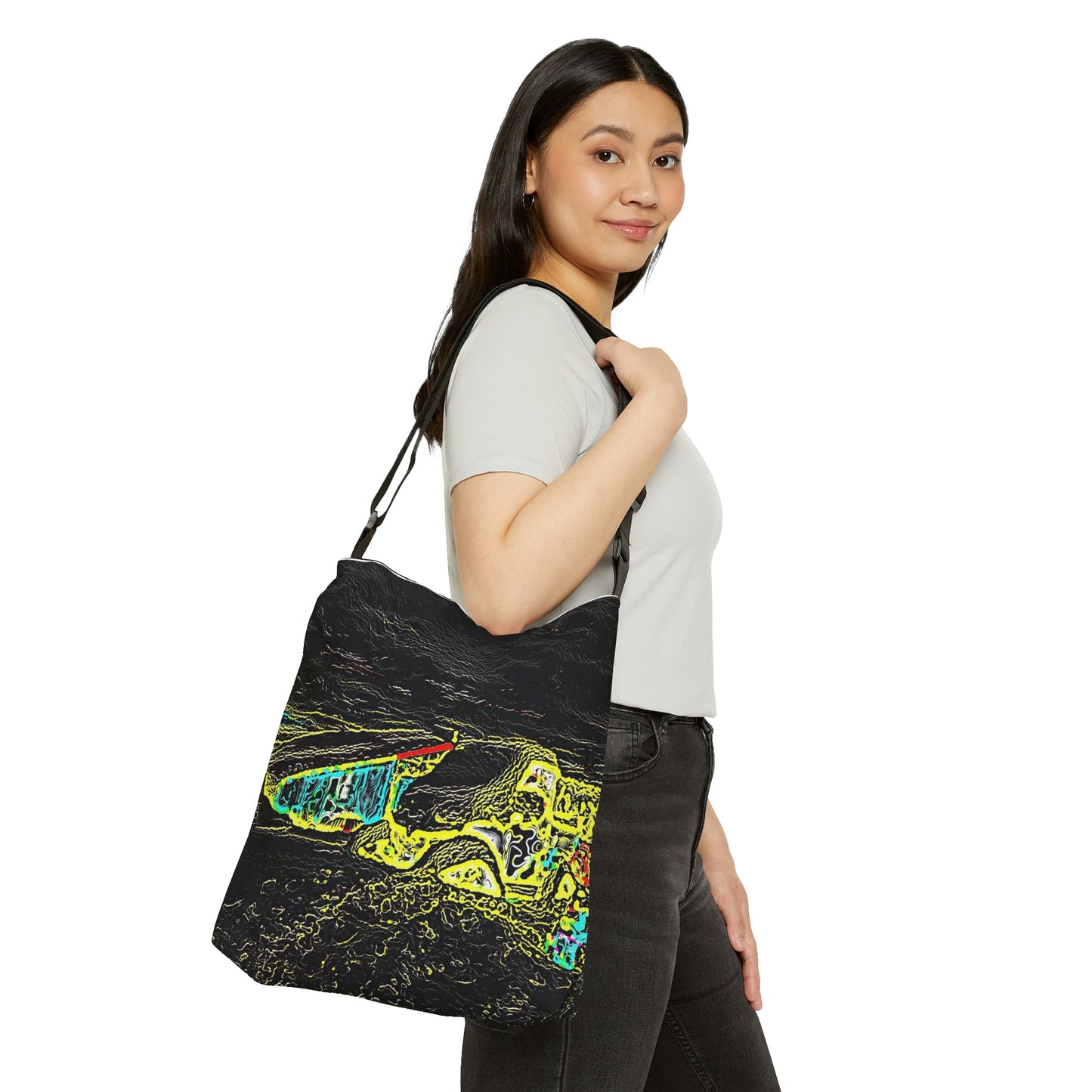 Adjustable Tote Bag (AOP) ... "Snow Vehicle In Snow Storm At-Rest" ... Circa 12Mar23 ... Central Idaho ... 18-Hours Rendering Time: Original Works ...