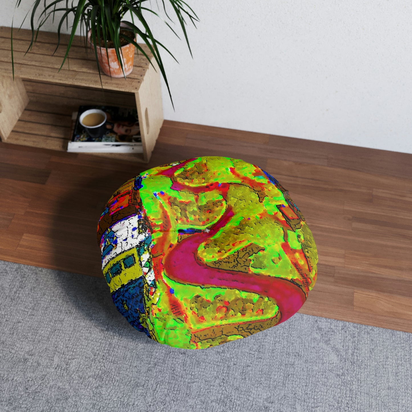 Tufted Floor Pillow, Round ... A Crazy Street ... 'Eight Winding Curve-Switchbacks' ... "Lombard Street, San Francisco, CA' ... Family Archives: 1970's ... Original Works ...