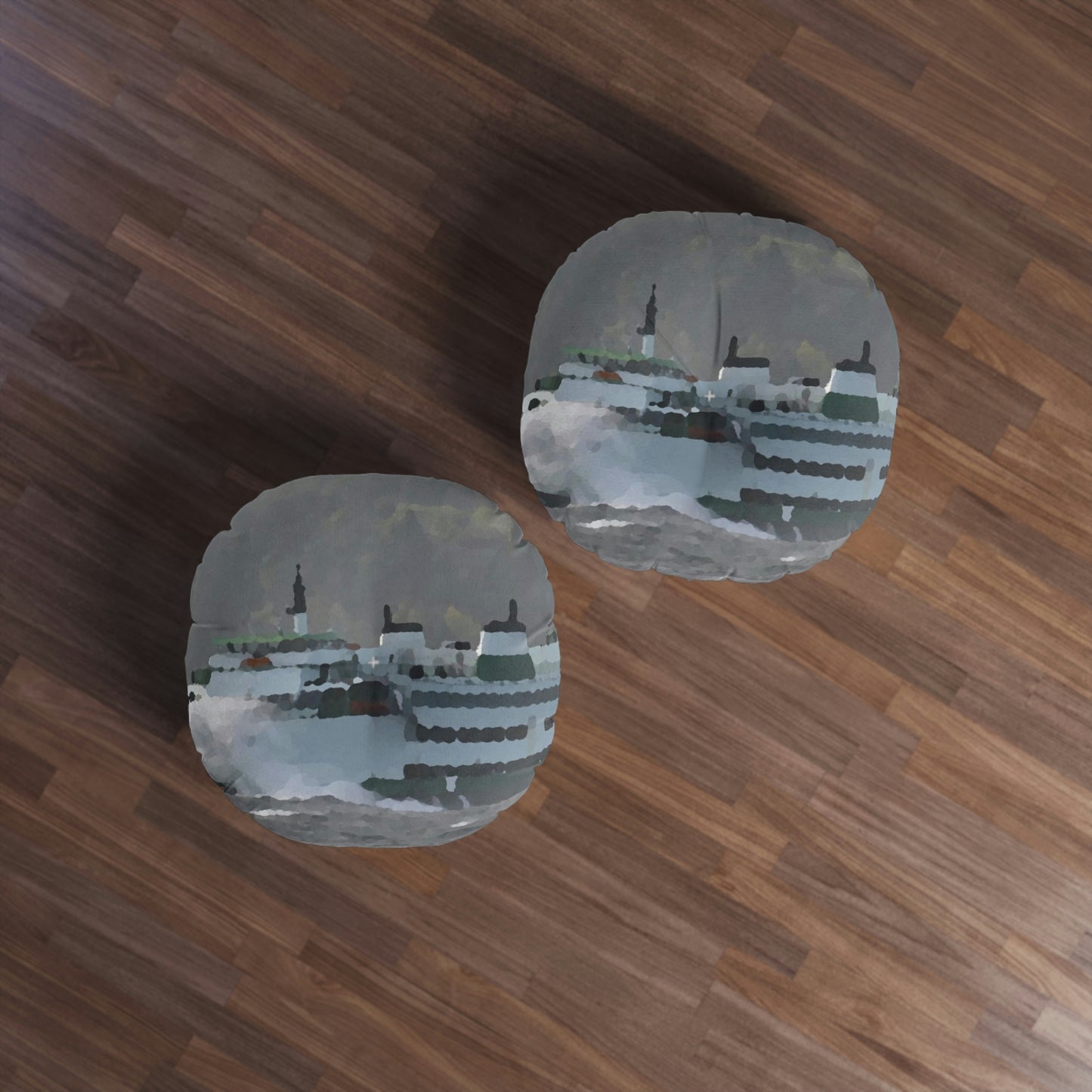 Tufted Floor Pillow, Round ... WADOT Ferry Crossing ... "A Very Rough Day" ... Mulkiteo Route ... Family Archives ... Early 1990's' ... Original Works ...