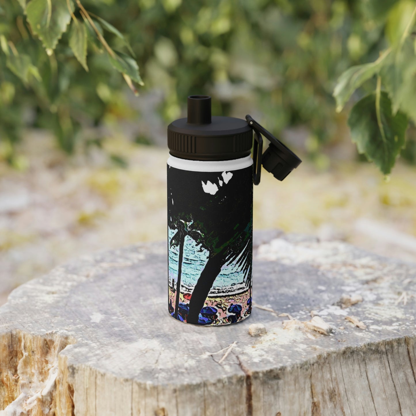 Stainless Steel Water Bottle, Sports Lid ... "A Beautiful Beach Amongst The Palms" ... The Outrigger Waikiki, Honolulu, Oahu ... Original Works ...