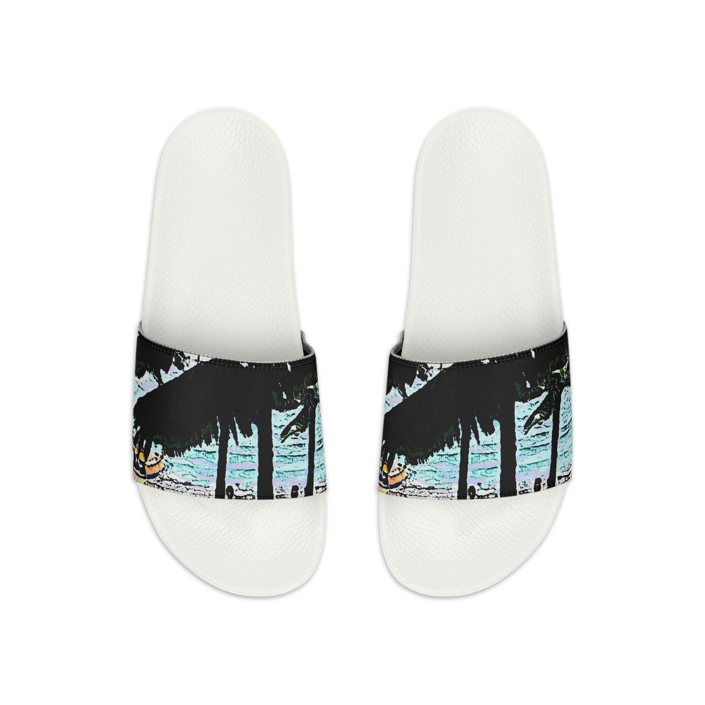 Men's Slide Sandals ...  "A Beautiful Beach Amongst The Palms" ... The Outrigger Waikiki, Honolulu, Oahu ... Original Works ...