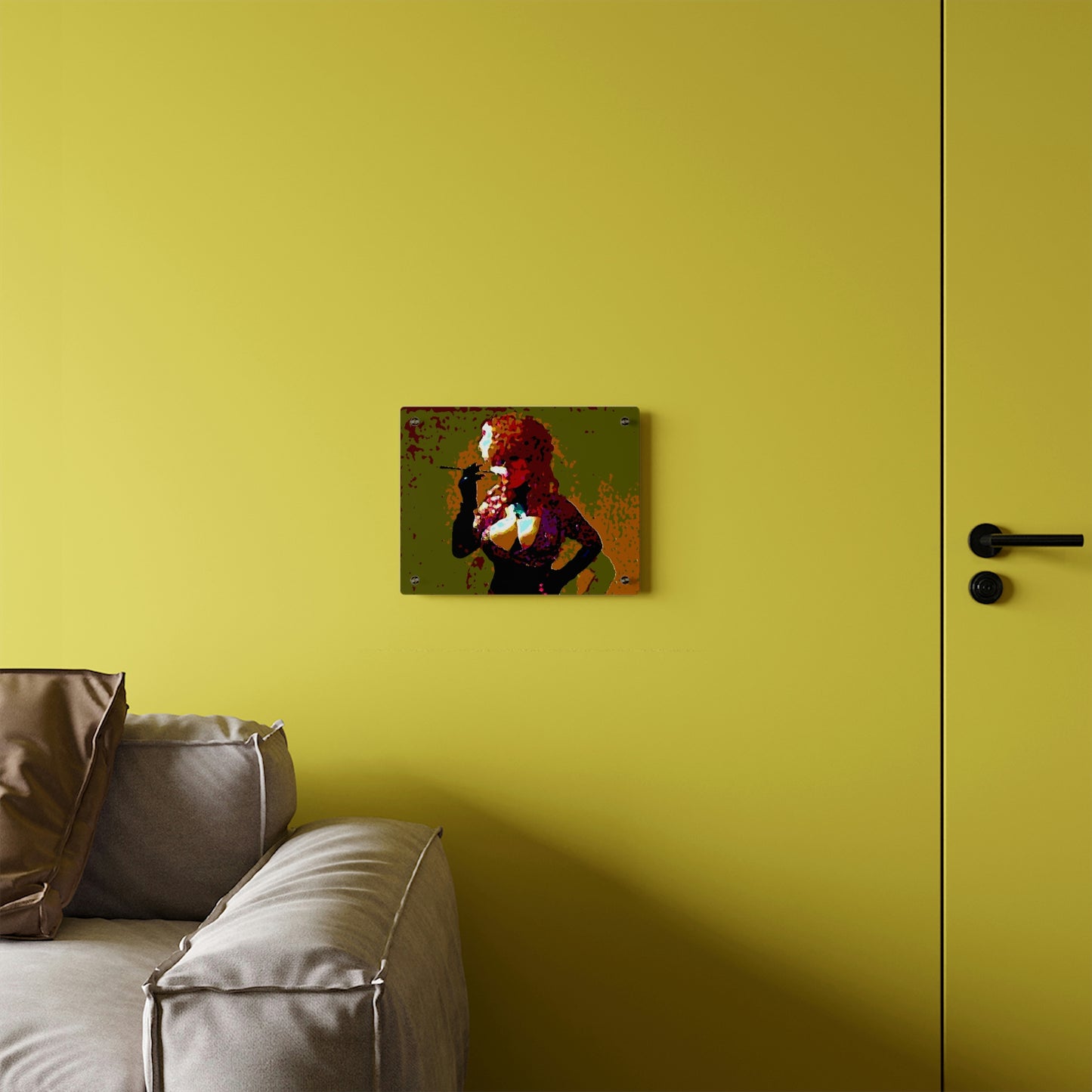 Acrylic Wall Art Panels ...  A Colleague Overseas ... 'Enjoying A Fag' ... Original Works ... "April Fools 2023" ... Hot-Tranny-Smoke ...