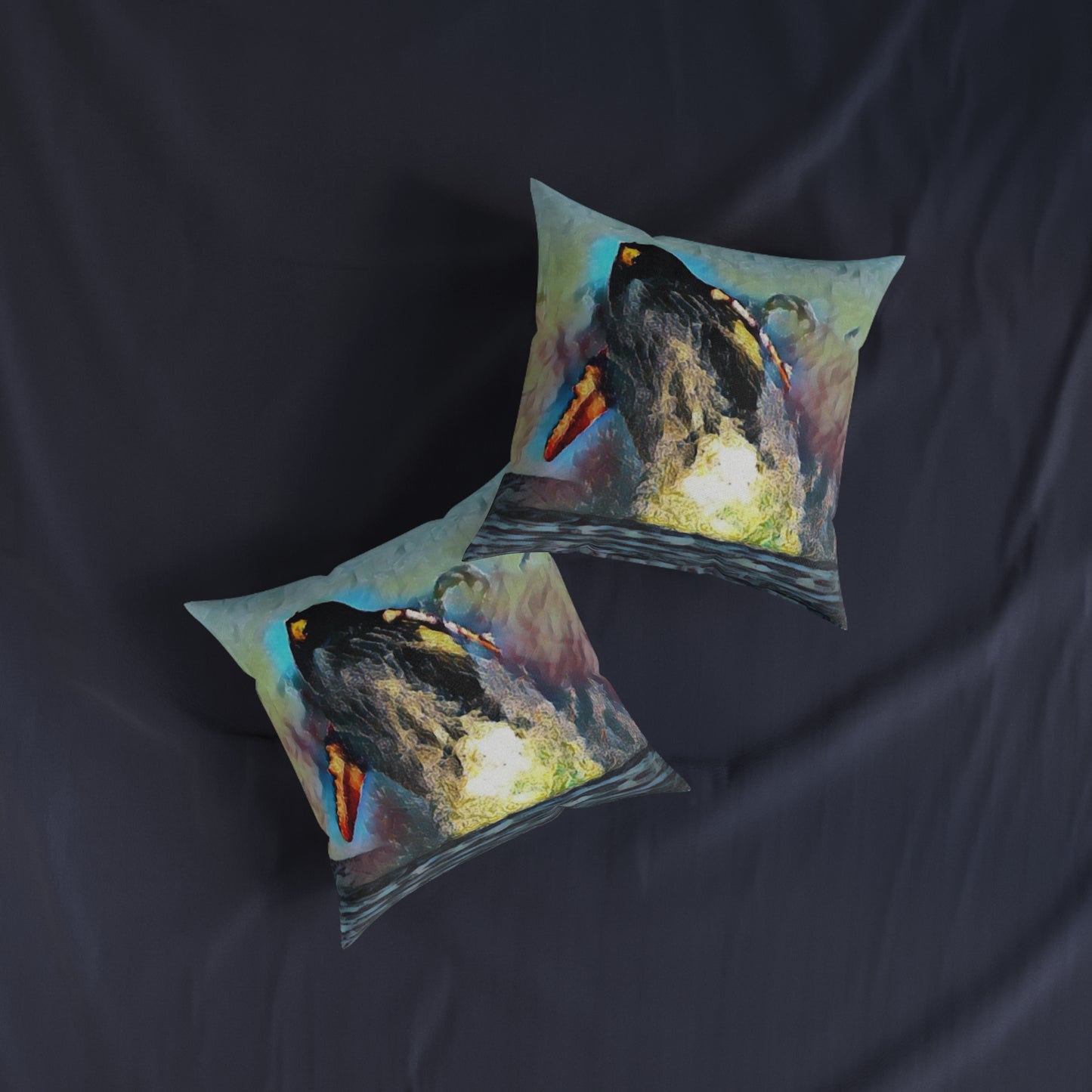 Square Pillow ... An Extraordinary Humpback Breach ... 'With Explosive Energy' ... Family Archives (KPH) ... Circa: 21st Century. Maui, HI ... Original Works ...