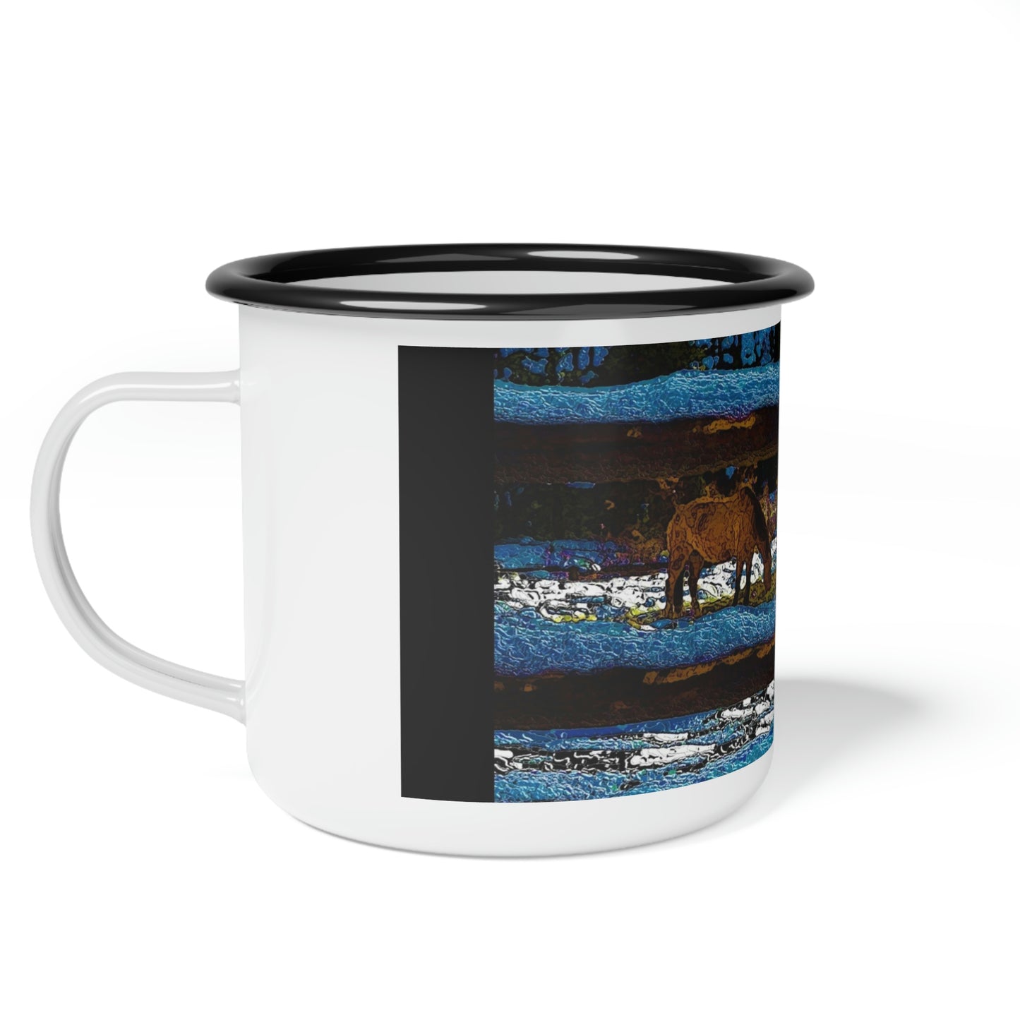 Enamel Camp Cup ... "Horses In Their Winter Corral" Dixie, Idaho