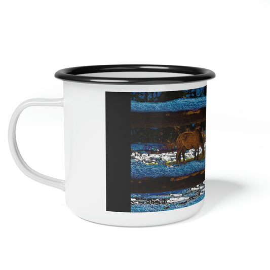 Enamel Camp Cup ... "Horses In Their Winter Corral" Dixie, Idaho