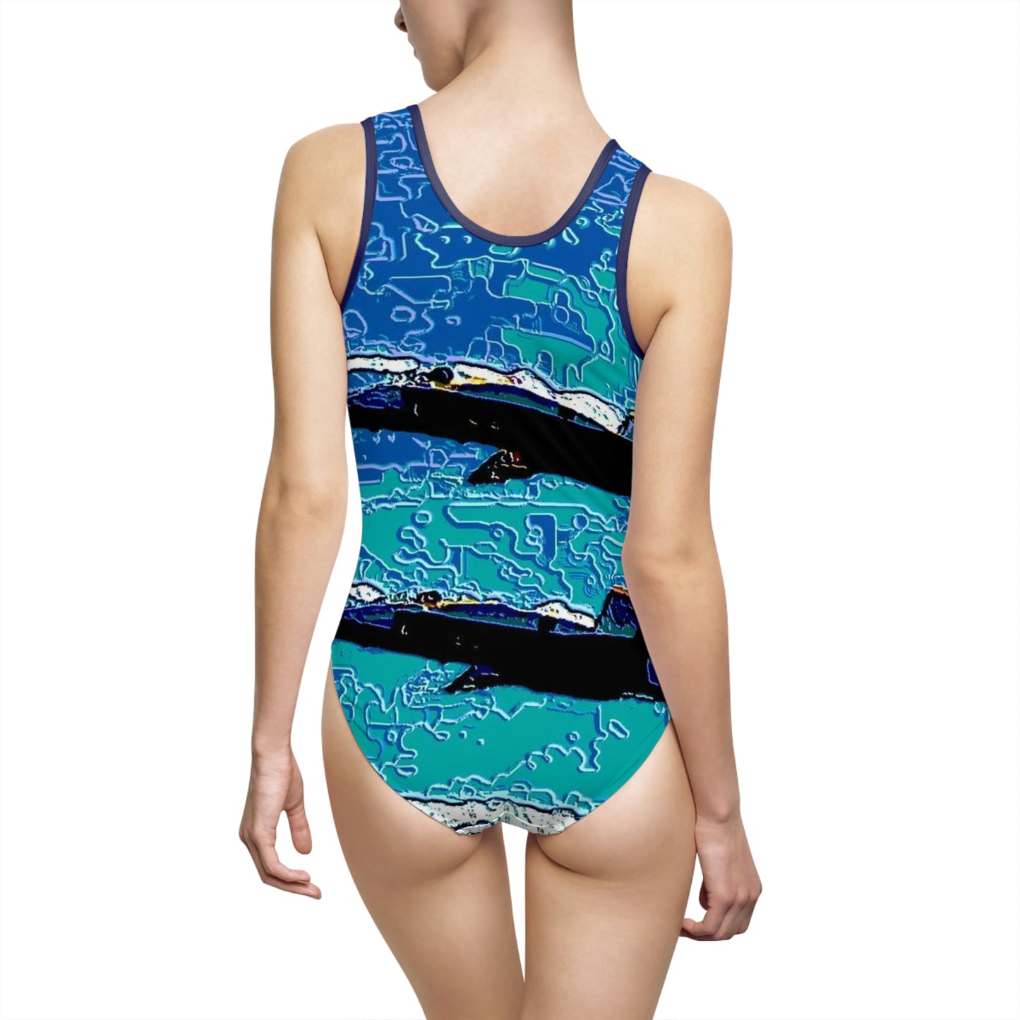Women's Classic One-Piece Swimsuit ... Seattle Seafair ..."Blue Angels Run Over Lake Washington" ... Circa Mid 1980's ... Dr FJ Holt ... Original Works ...