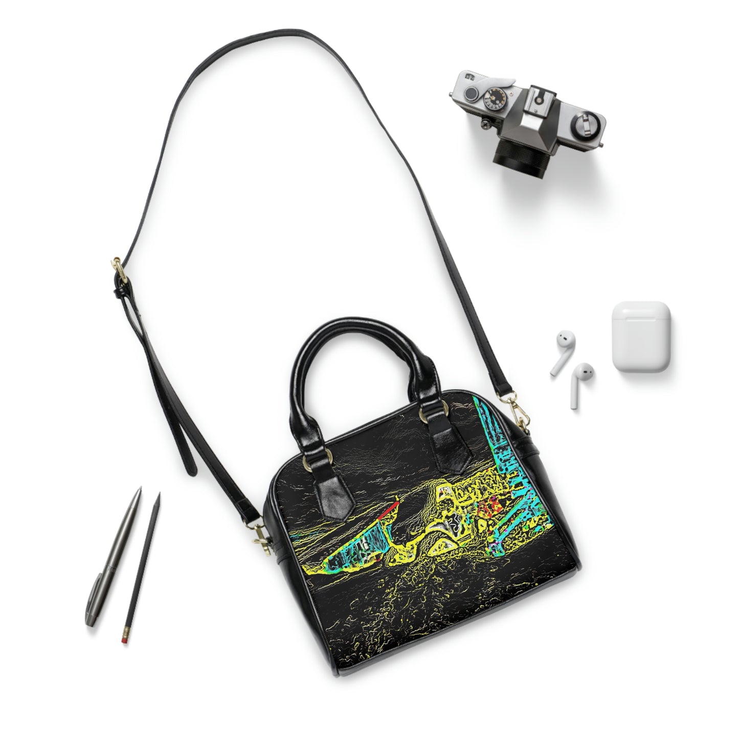 Shoulder Handbag ...  "Snow Vehicle In Snow Storm At-Rest" ... Circa 12Mar23 ... Central Idaho ... 18-Hours Rendering Time: Original Works ...